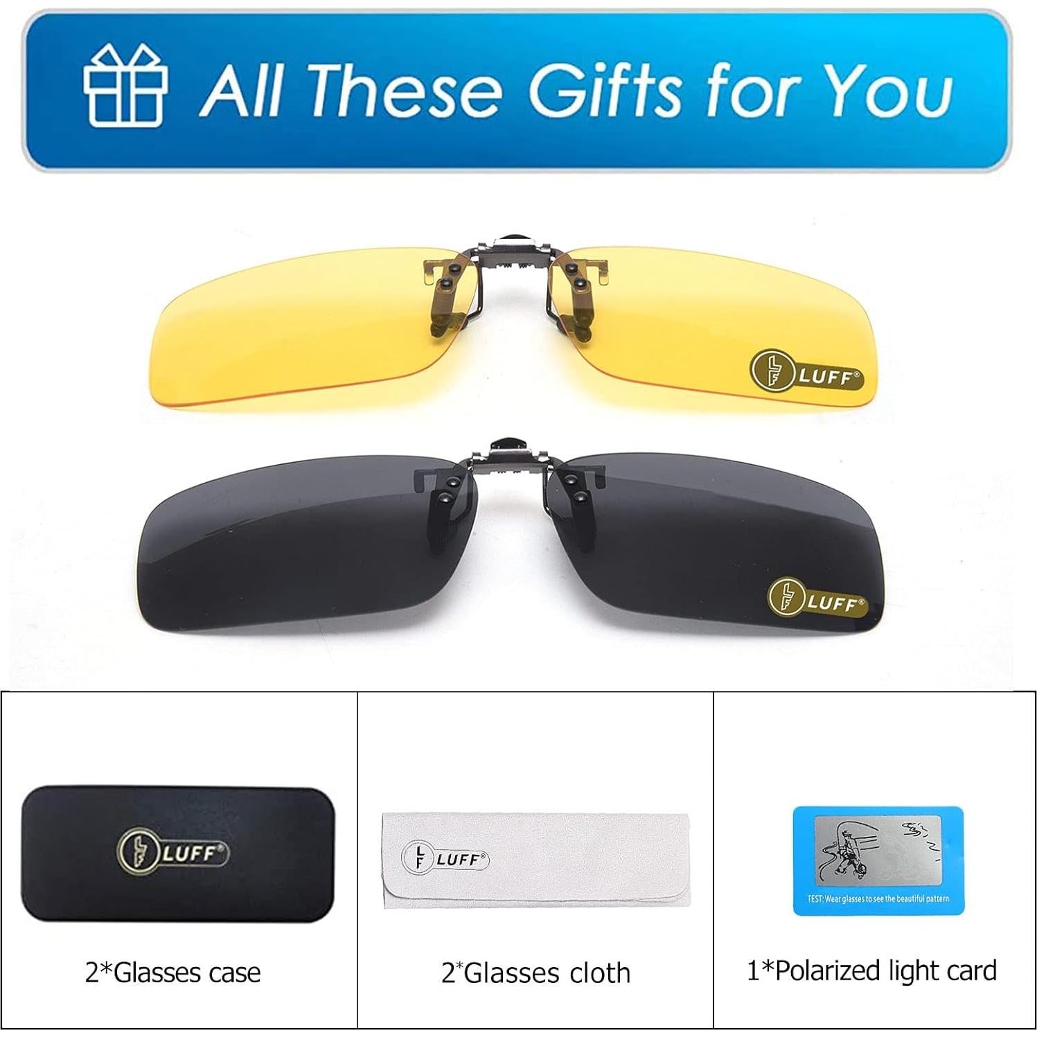 2-Pair Polarized Unisex Clip on Sunglasses Flip up Myopic Glasses Elegant&Comfortable Clips for Prescription Eyeglasses-Good Clip Style Sunglasses for Outdoor/Driving/Fishing/Cycling/Hiking