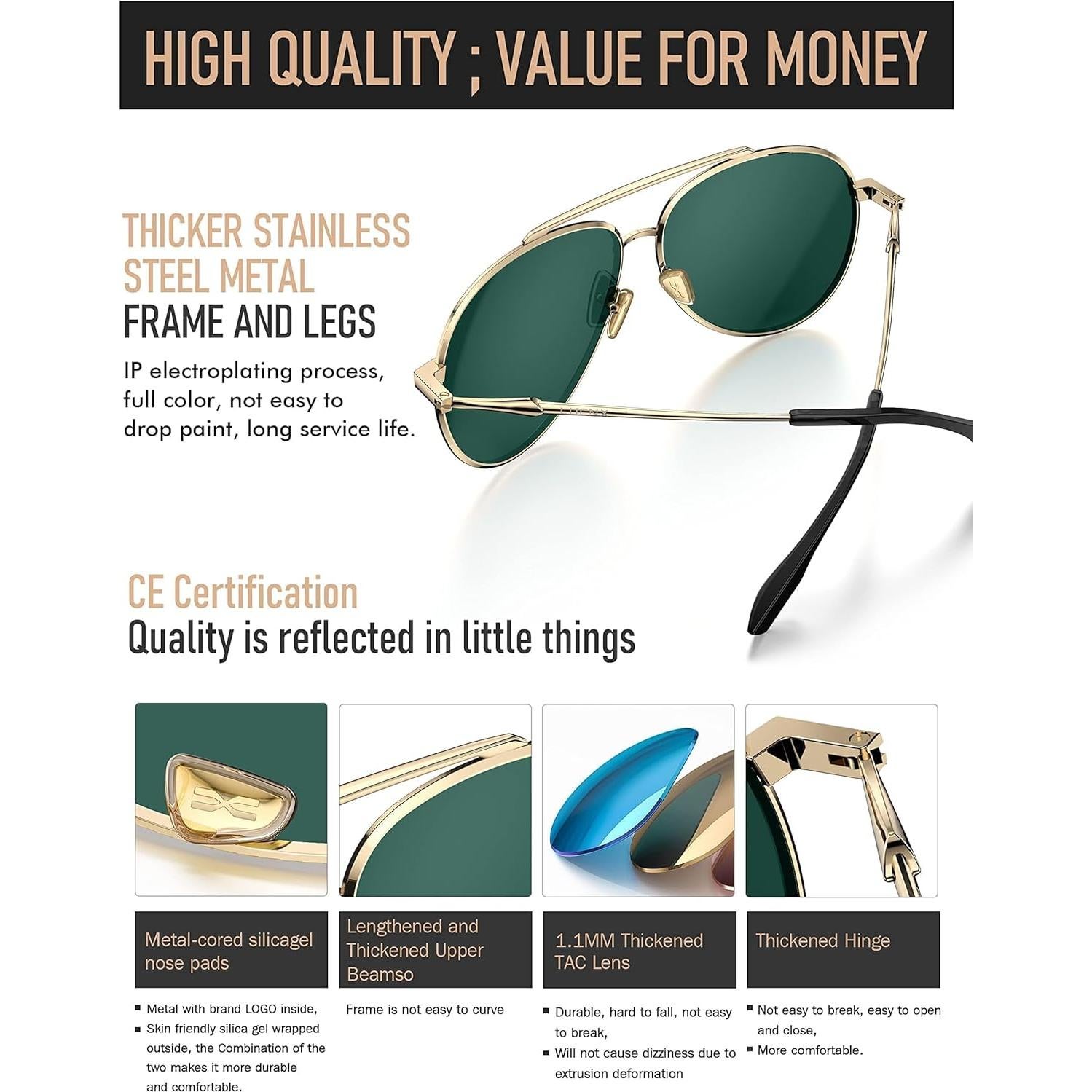 Gafas de Sol LUENX Aviador Unisex Polarizadas UV400 60mm