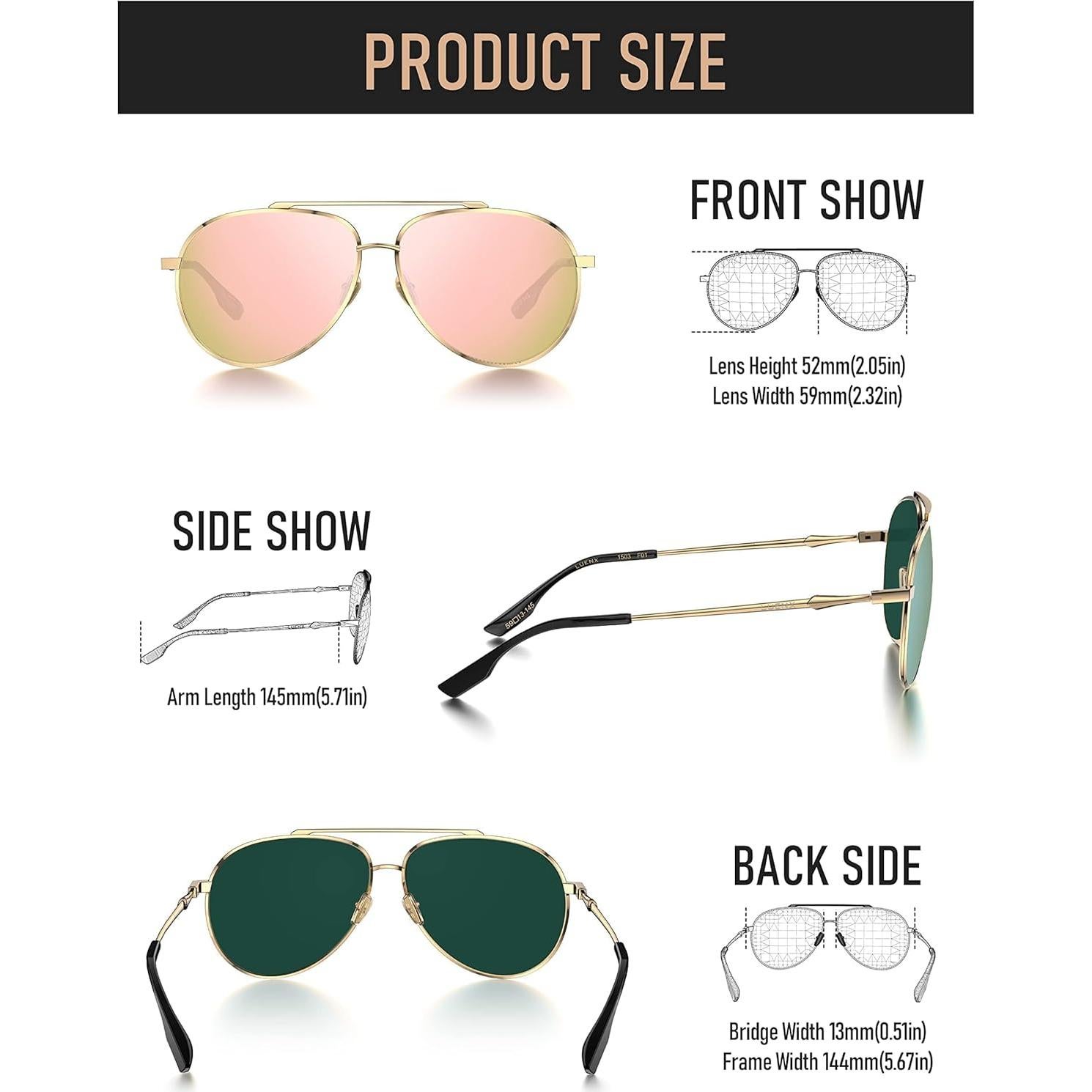 Gafas de Sol LUENX Aviador Unisex Polarizadas UV400 60mm