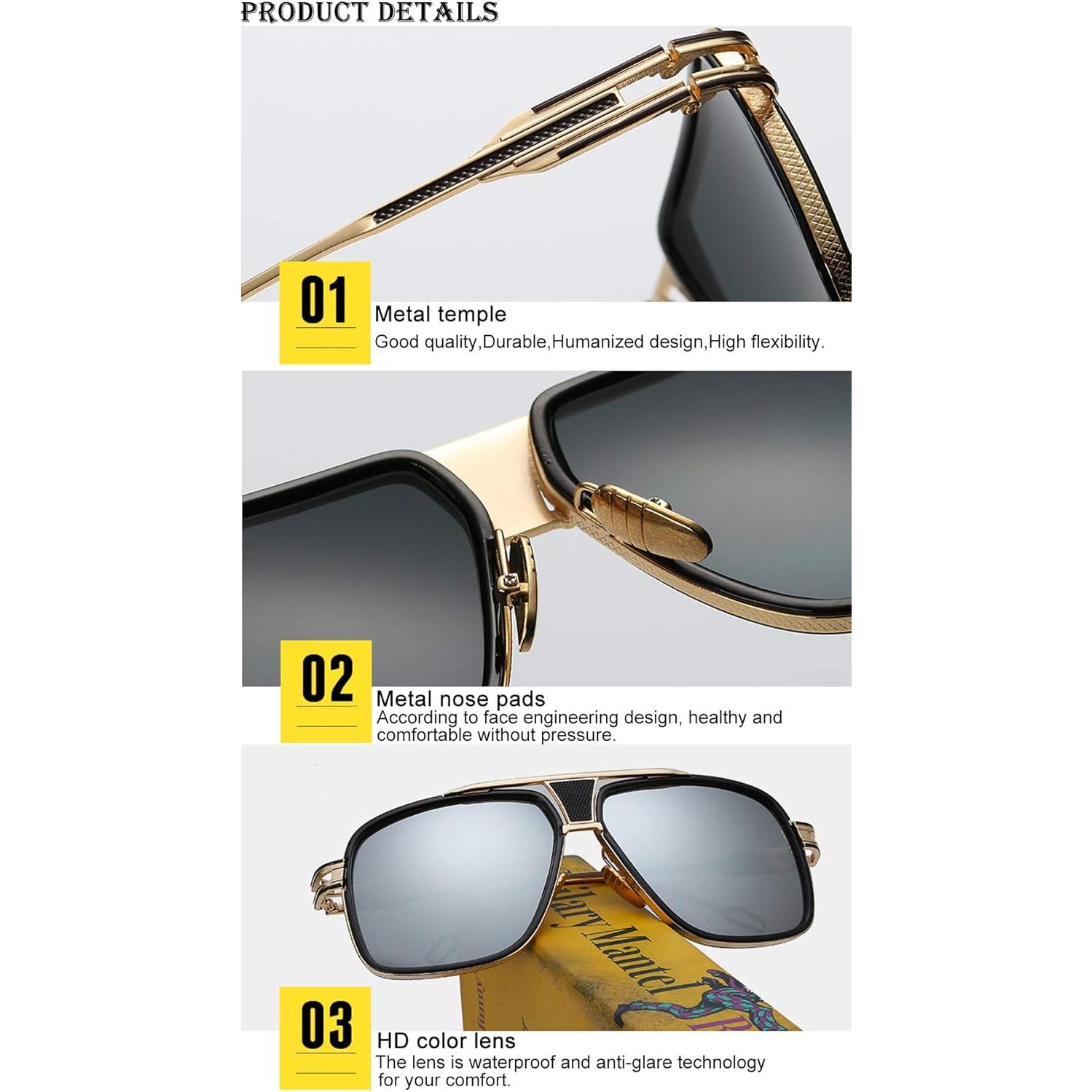 Gafas de sol Dollger para hombres grandes con marco dorado