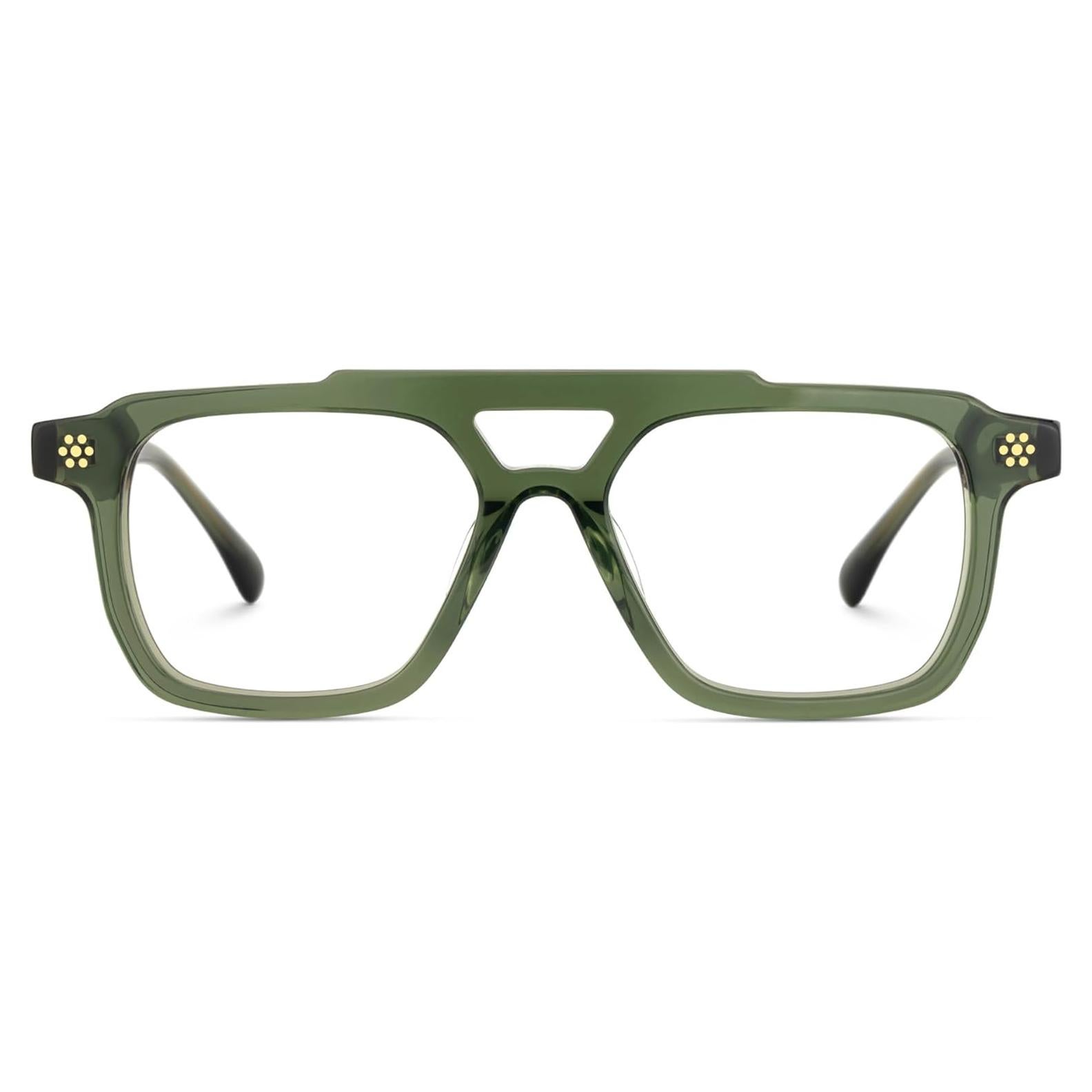 Gafas Aviador Retro Zeelool para Hombres Acetato Verde con Lentes Azul