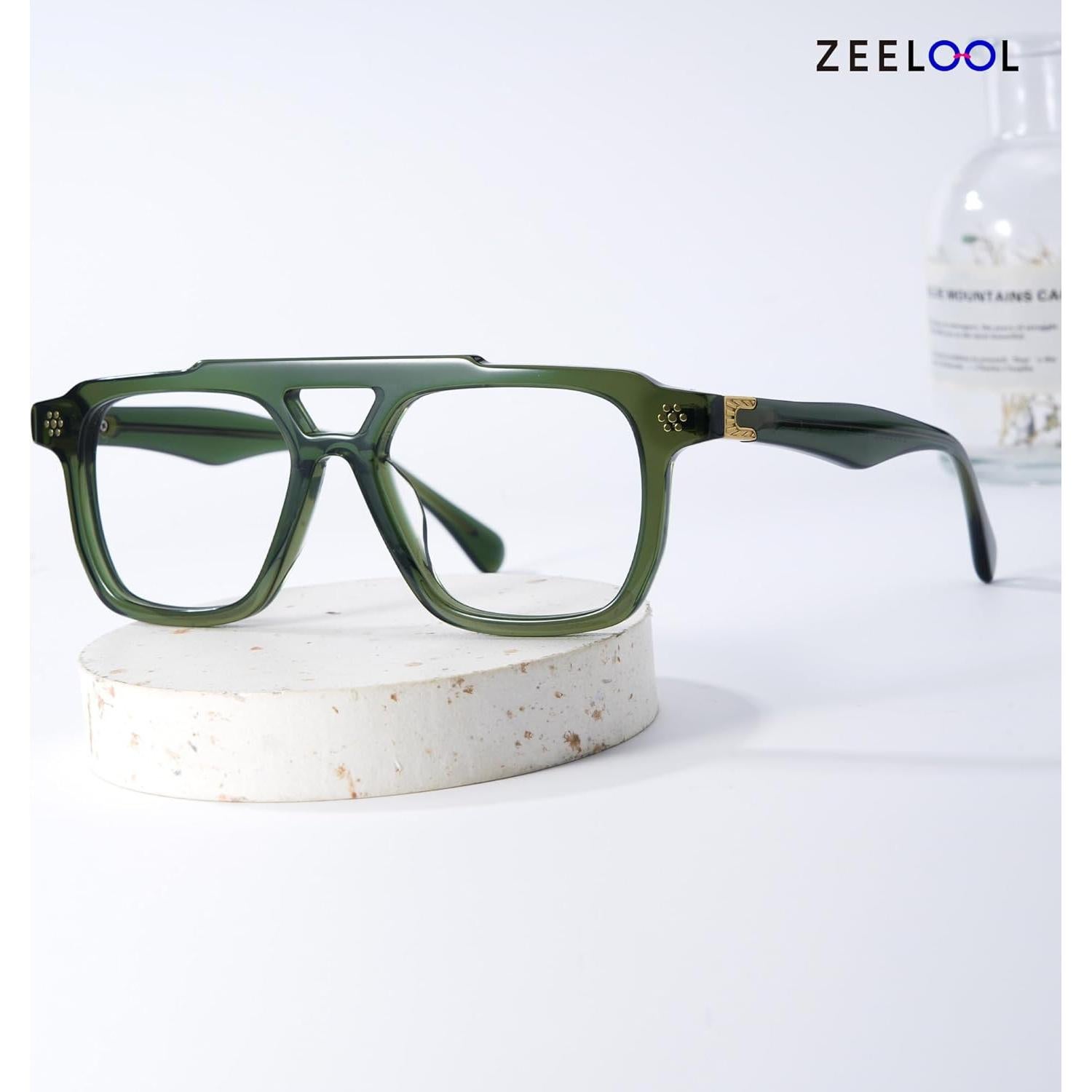 Gafas Aviador Retro Zeelool para Hombres Acetato Verde con Lentes Azul
