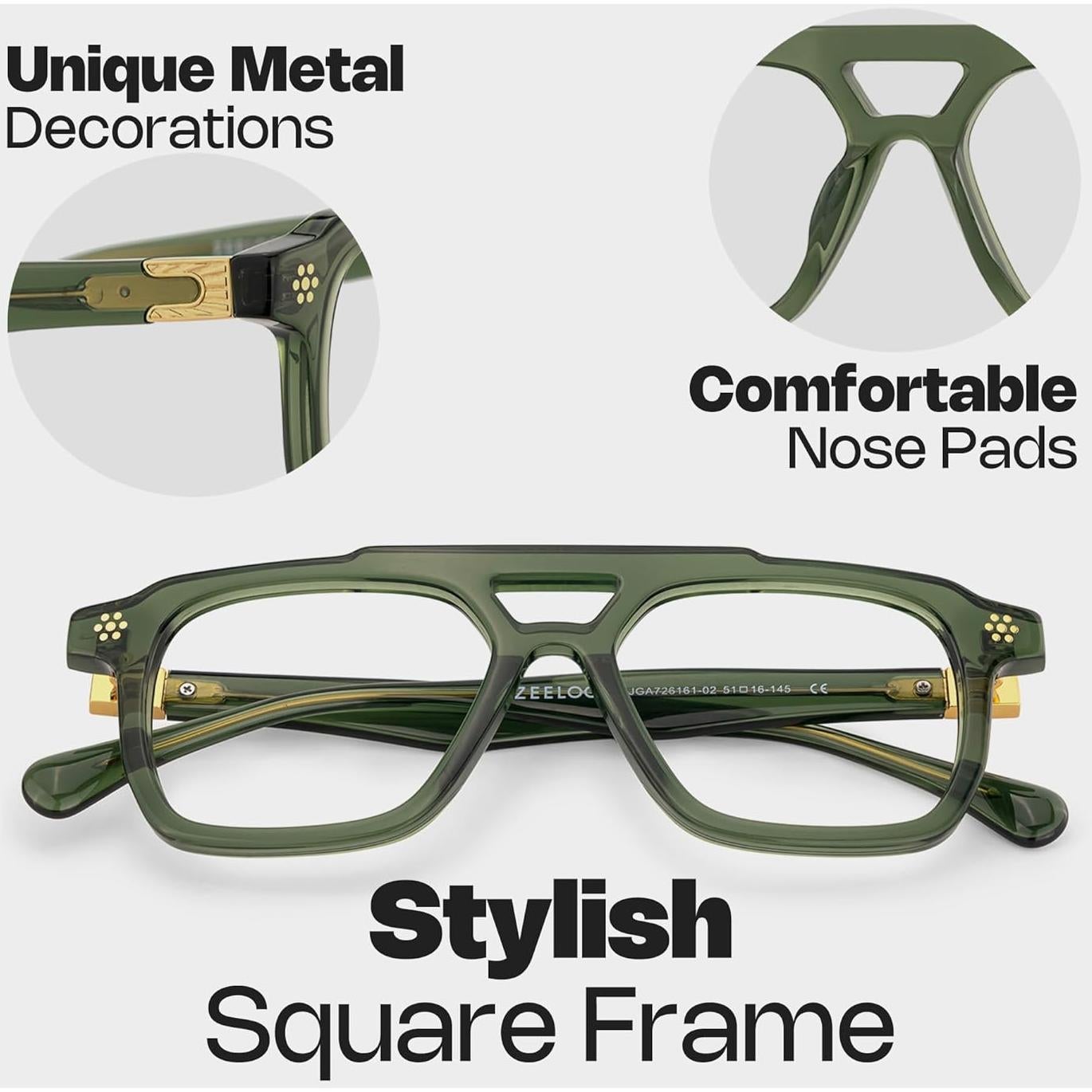 Gafas Aviador Retro Zeelool para Hombres Acetato Verde con Lentes Azul