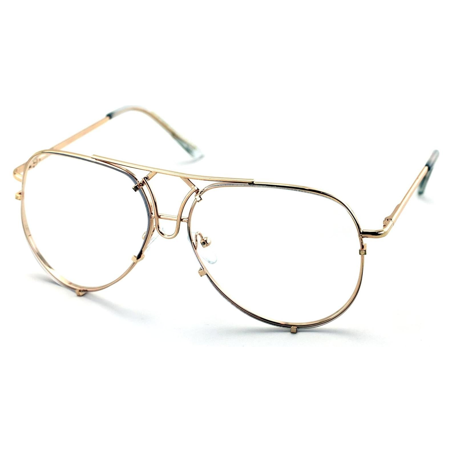 Gafas Aviador Premium Metal Doradas Lentes Transparentes UV