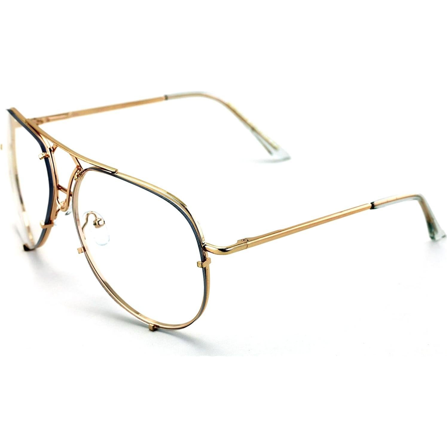 Gafas Aviador Premium Metal Doradas Lentes Transparentes UV