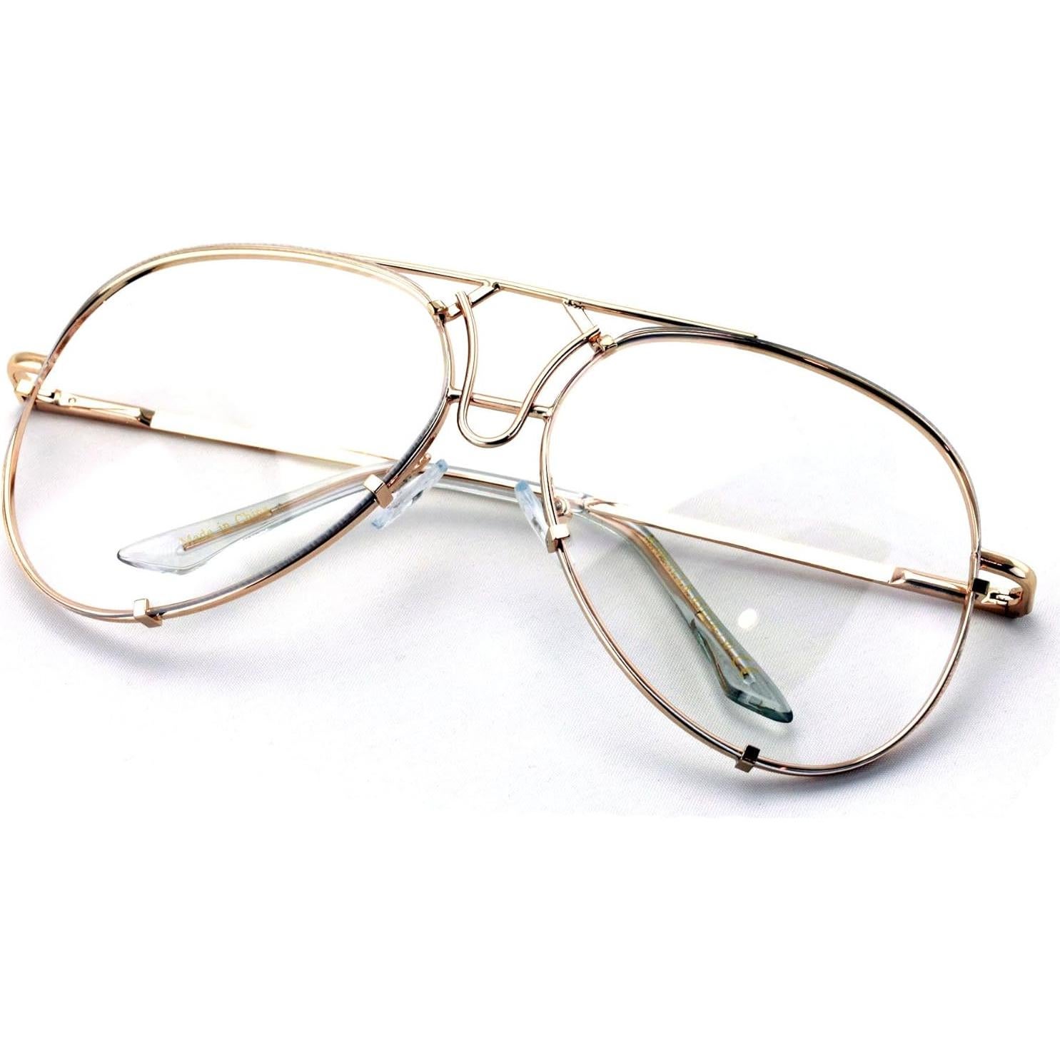 Gafas Aviador Premium Metal Doradas Lentes Transparentes UV