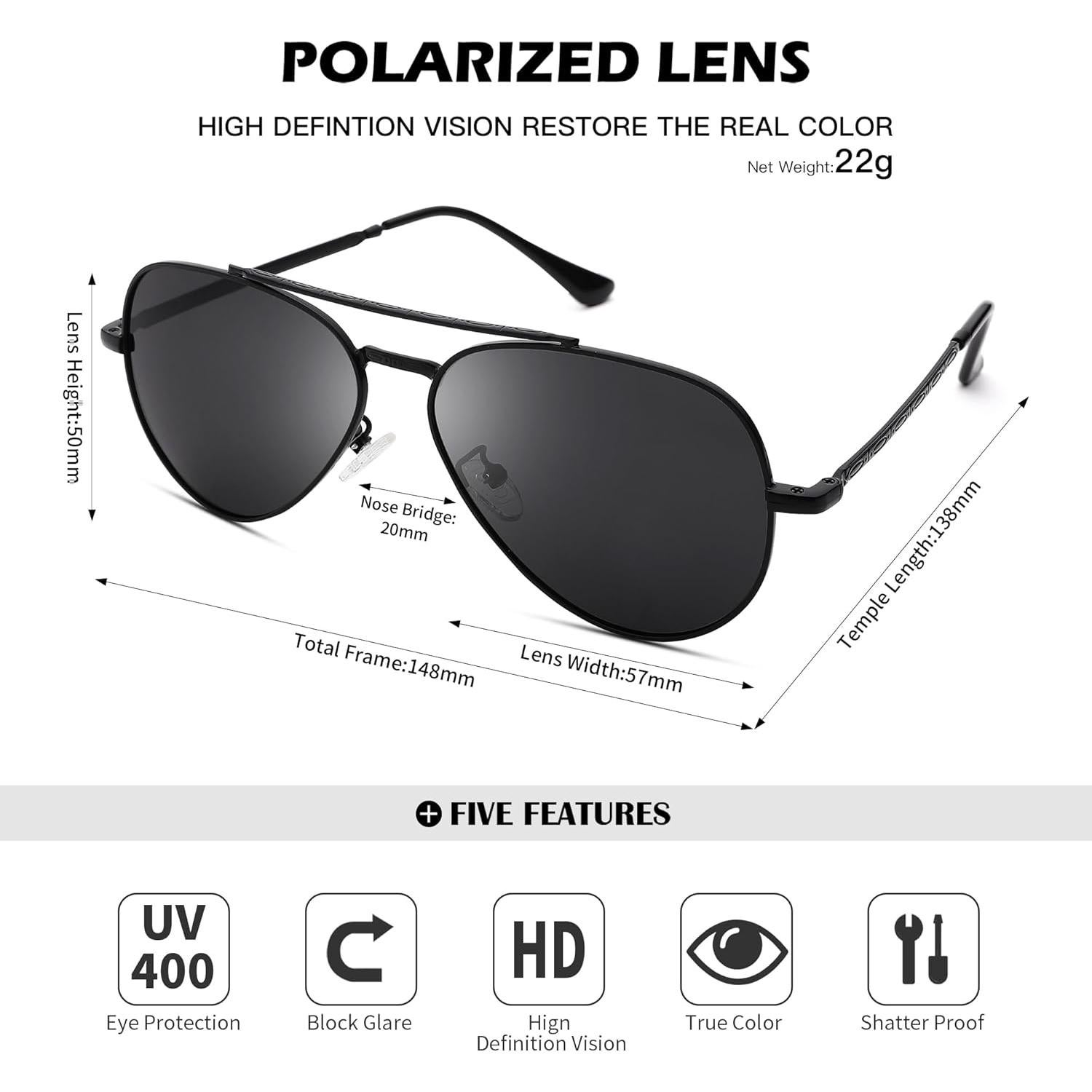 Gafas de sol aviador polarizadas Pro Acme UV 400 57mm