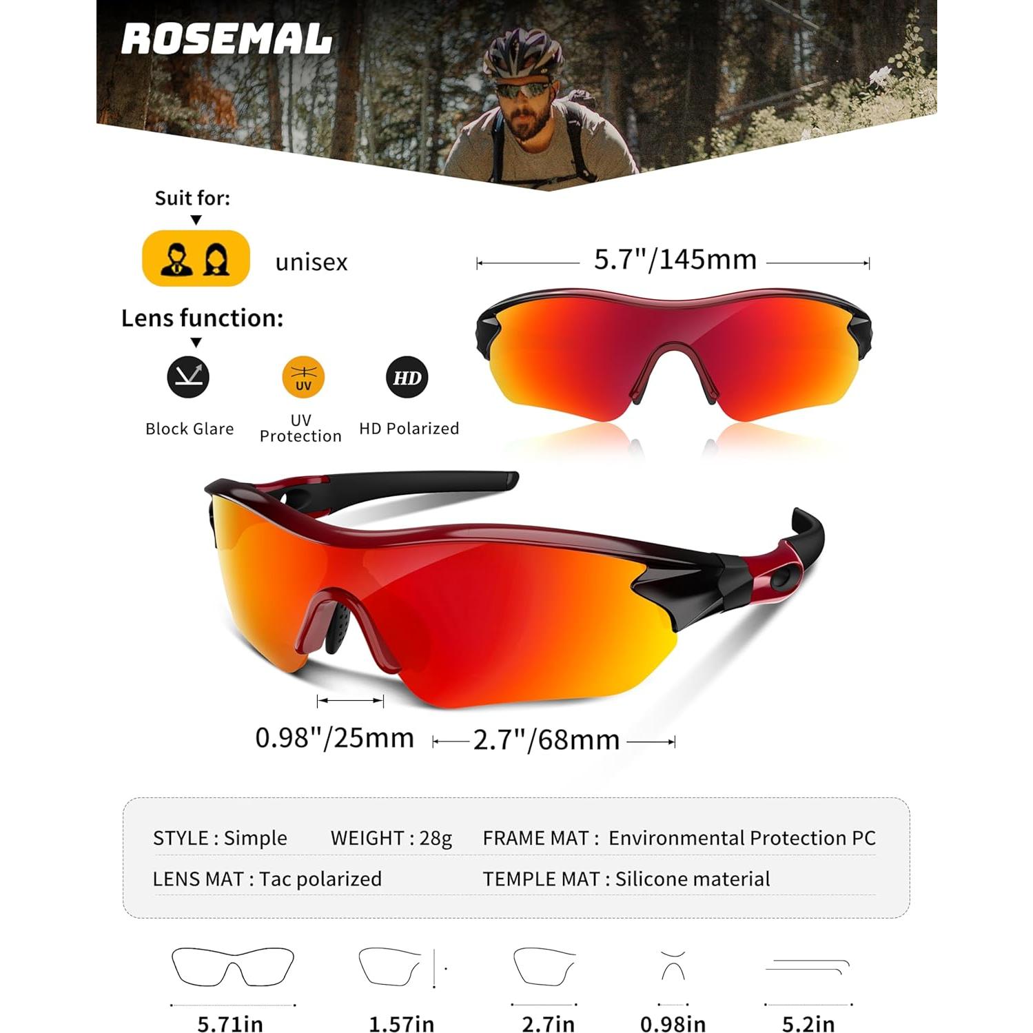 Gafas de sol deportivas polarizadas Rosemal UV400 TR90