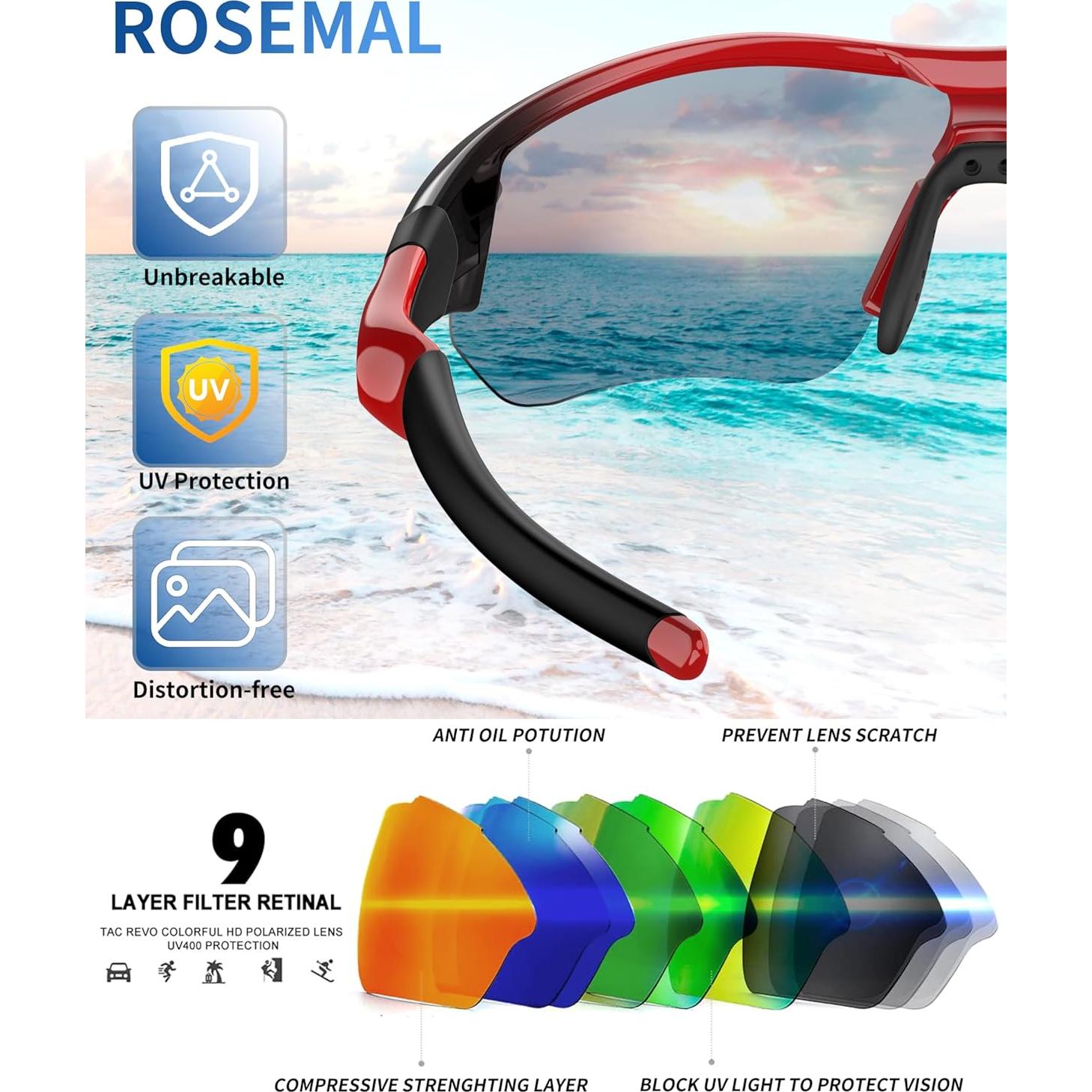 Gafas de sol deportivas polarizadas Rosemal UV400 TR90