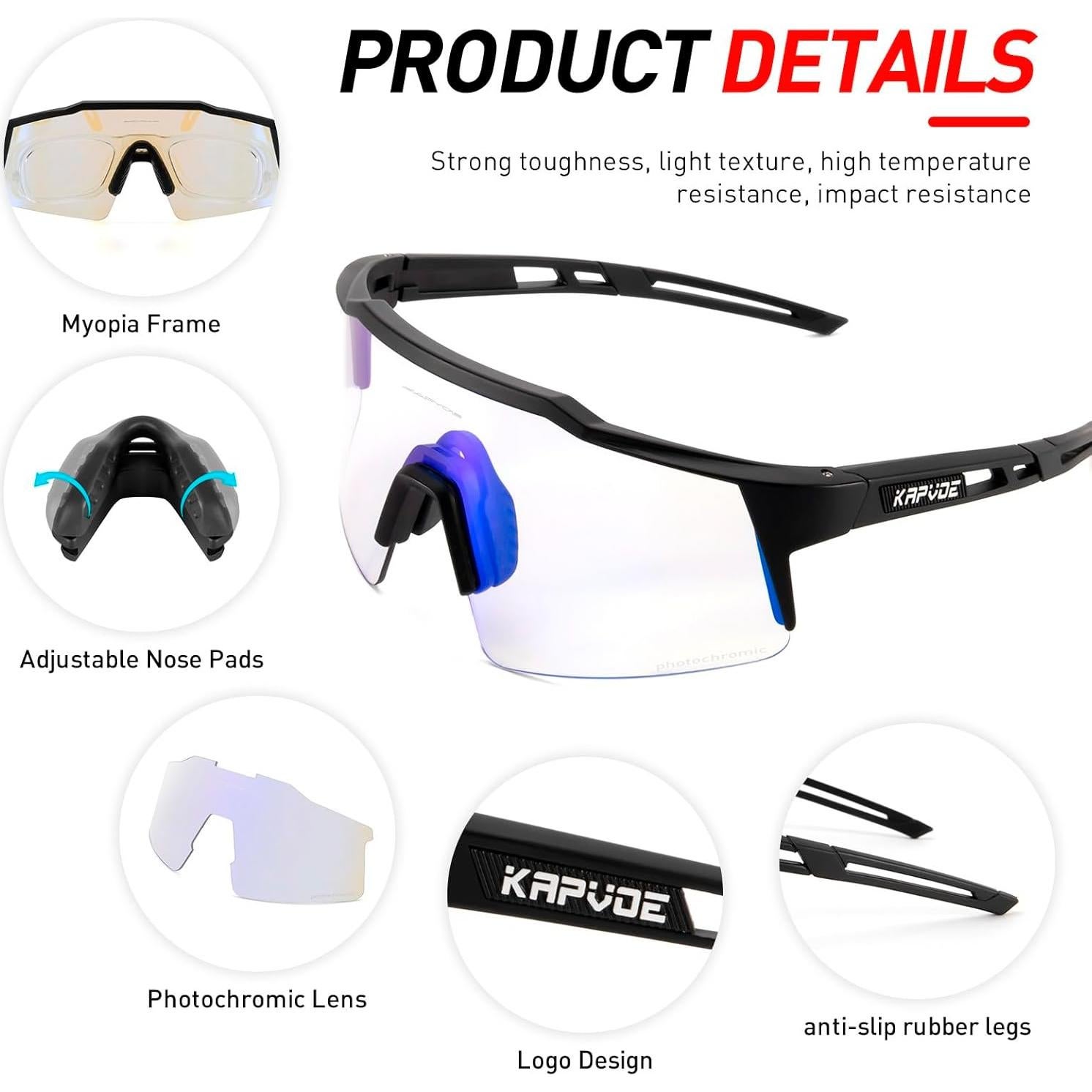 Gafas de Ciclismo Fotoquímicas KAPVOE UV400 Ajustables