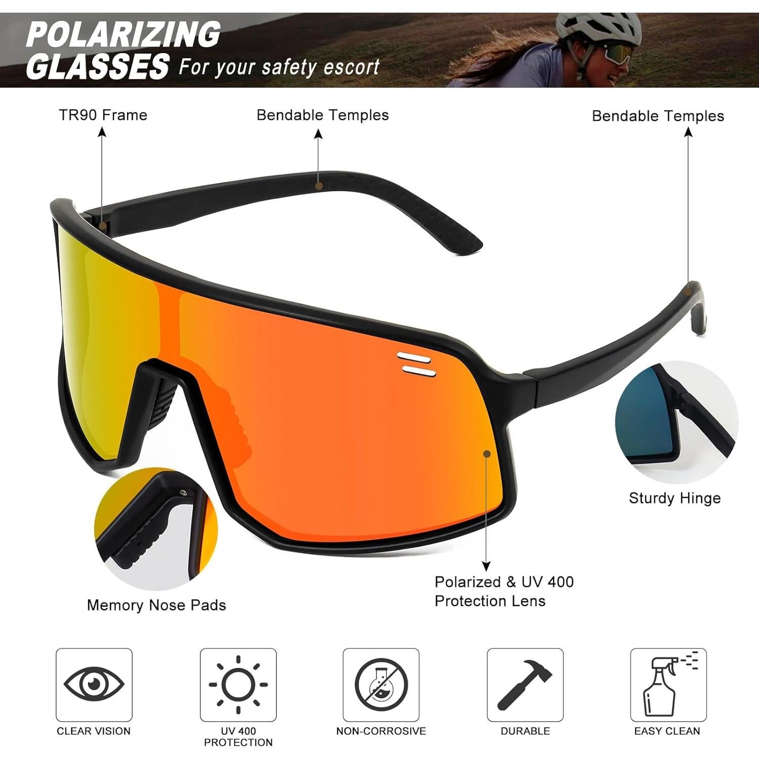 Gafas de Ciclismo Polarizadas UV400 TR90 Negro/Rojo