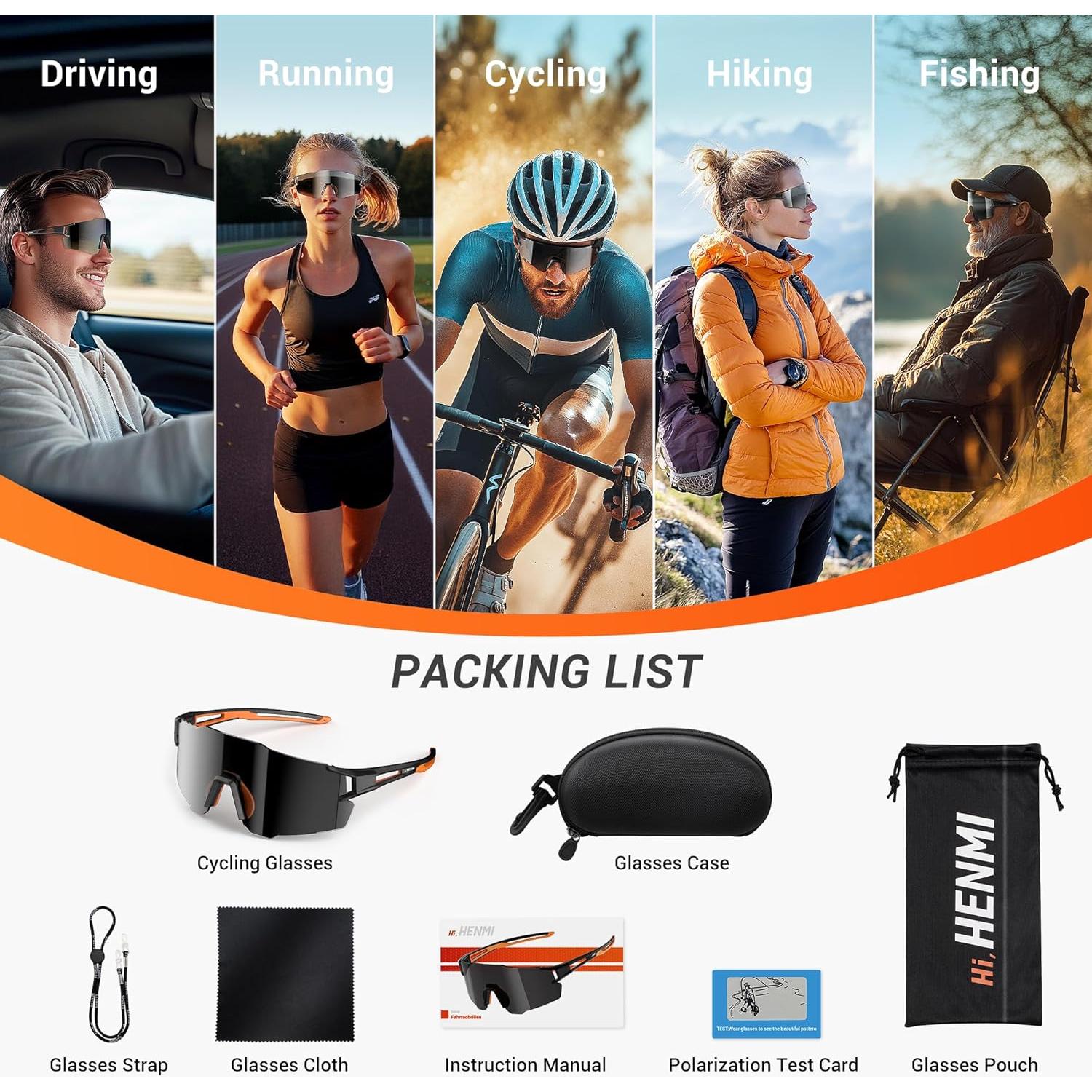 Gafas de sol deportivas HENMI polarizadas UV400 unisex