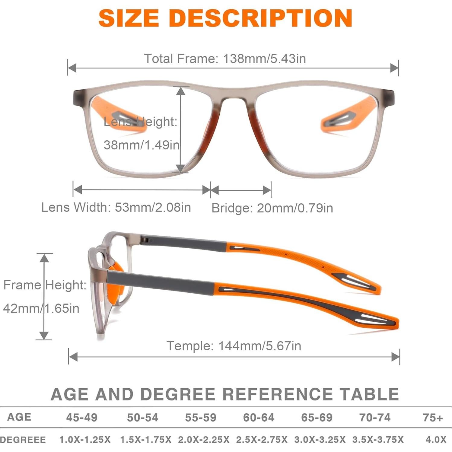 Gafas de lectura deportivas para hombres bloqueo luz azul 3.0x