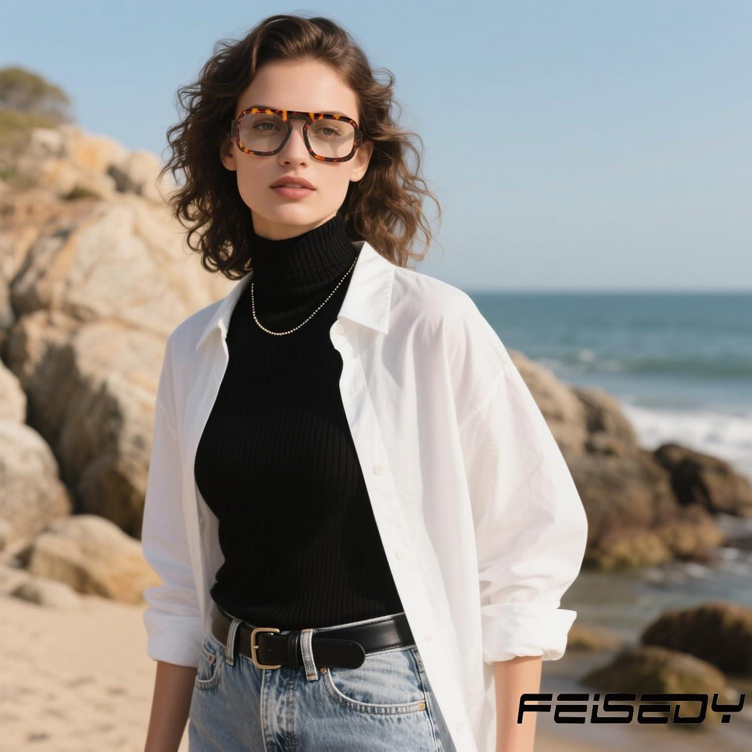 Gafas de Luz Azul FEISEDY Unisex Cuadradas Vintage 54mm