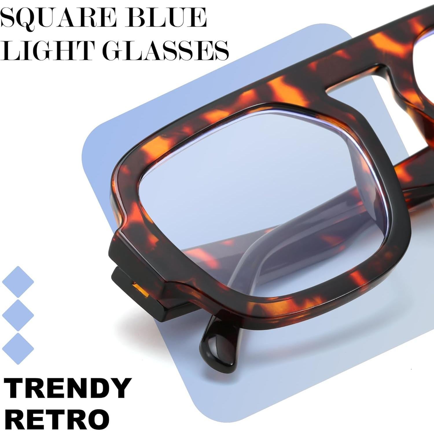 Gafas de Luz Azul FEISEDY Unisex Cuadradas Vintage 54mm