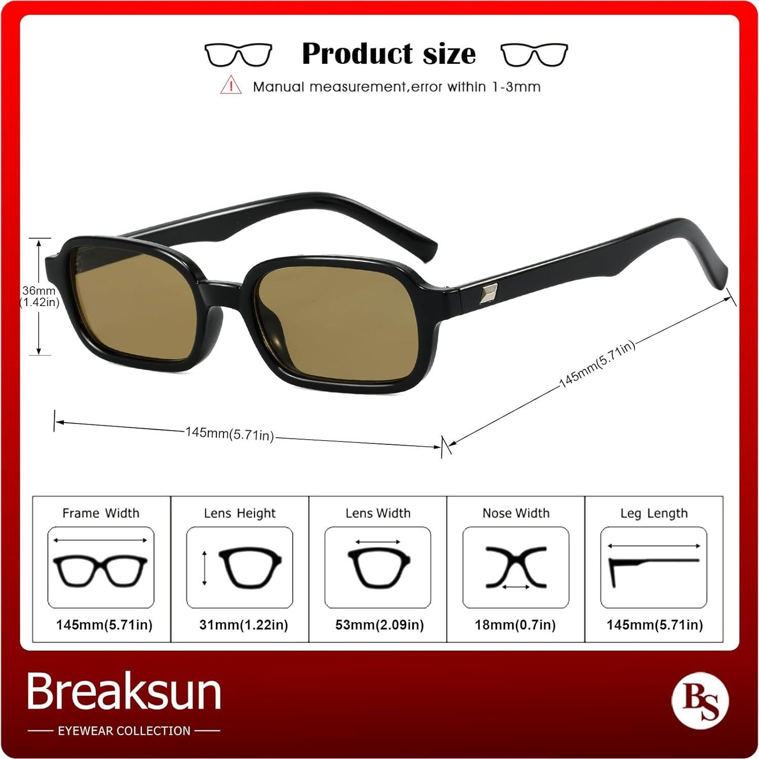 Gafas de sol rectangulares retro Breaksun B79 UV400