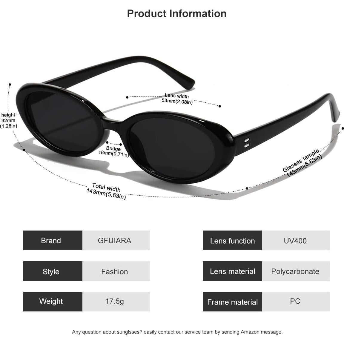 Gafas de sol ovaladas UV400 GFUIARA unisex estilo 90s