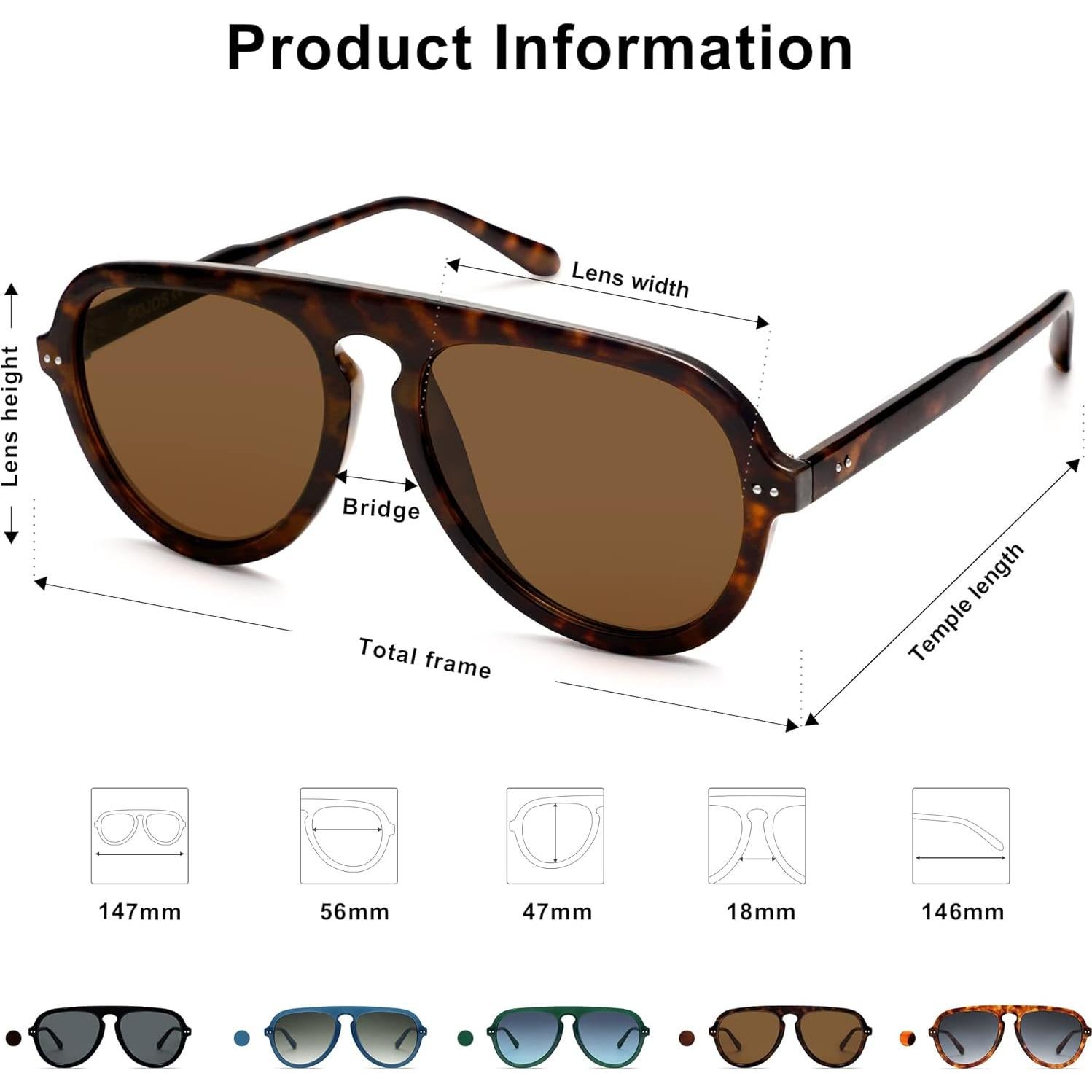 Gafas de Sol Aviador SOJOS SJ2255 con Lentes UV400