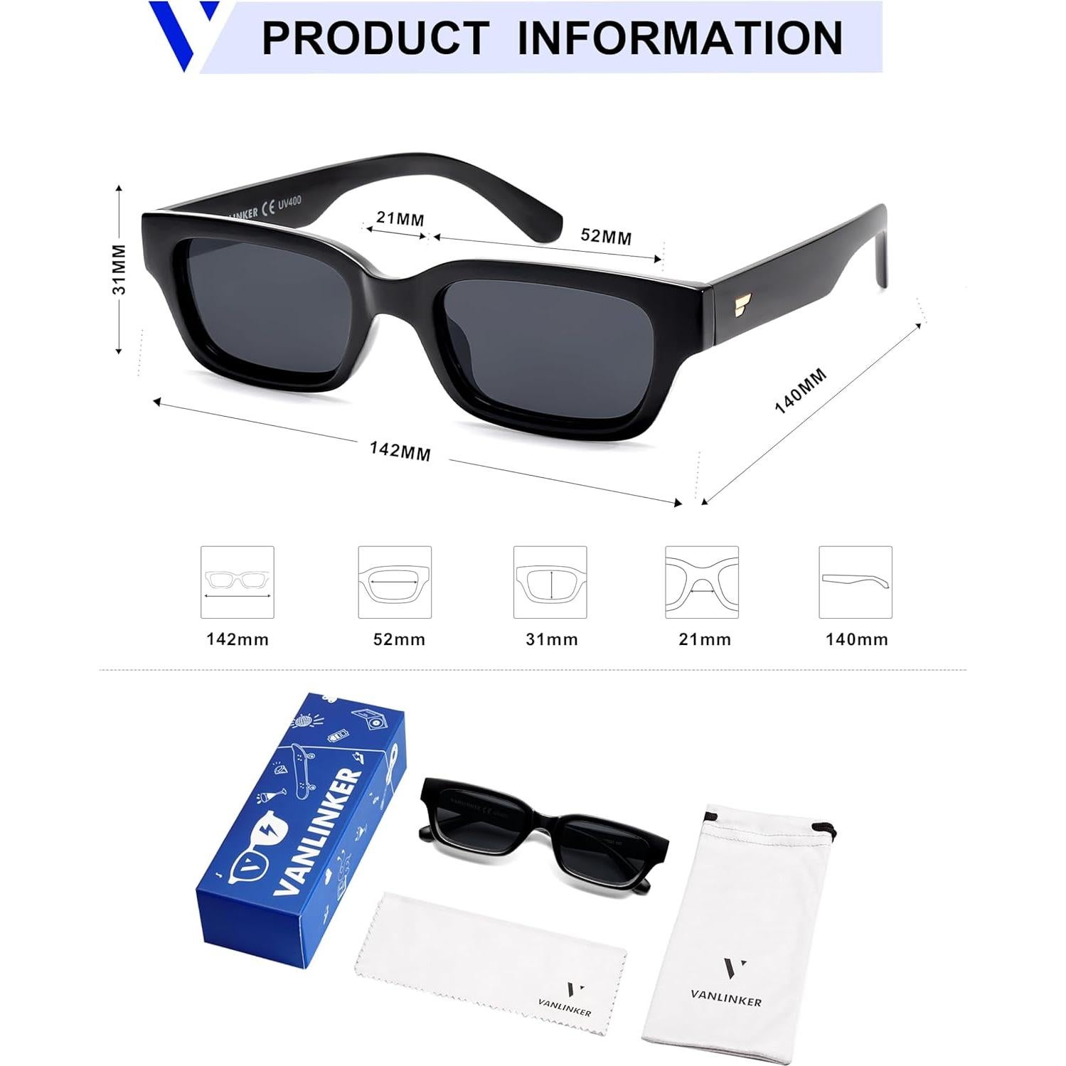 Gafas de sol polarizadas VANLINKER VL9846 ojo de gato negras