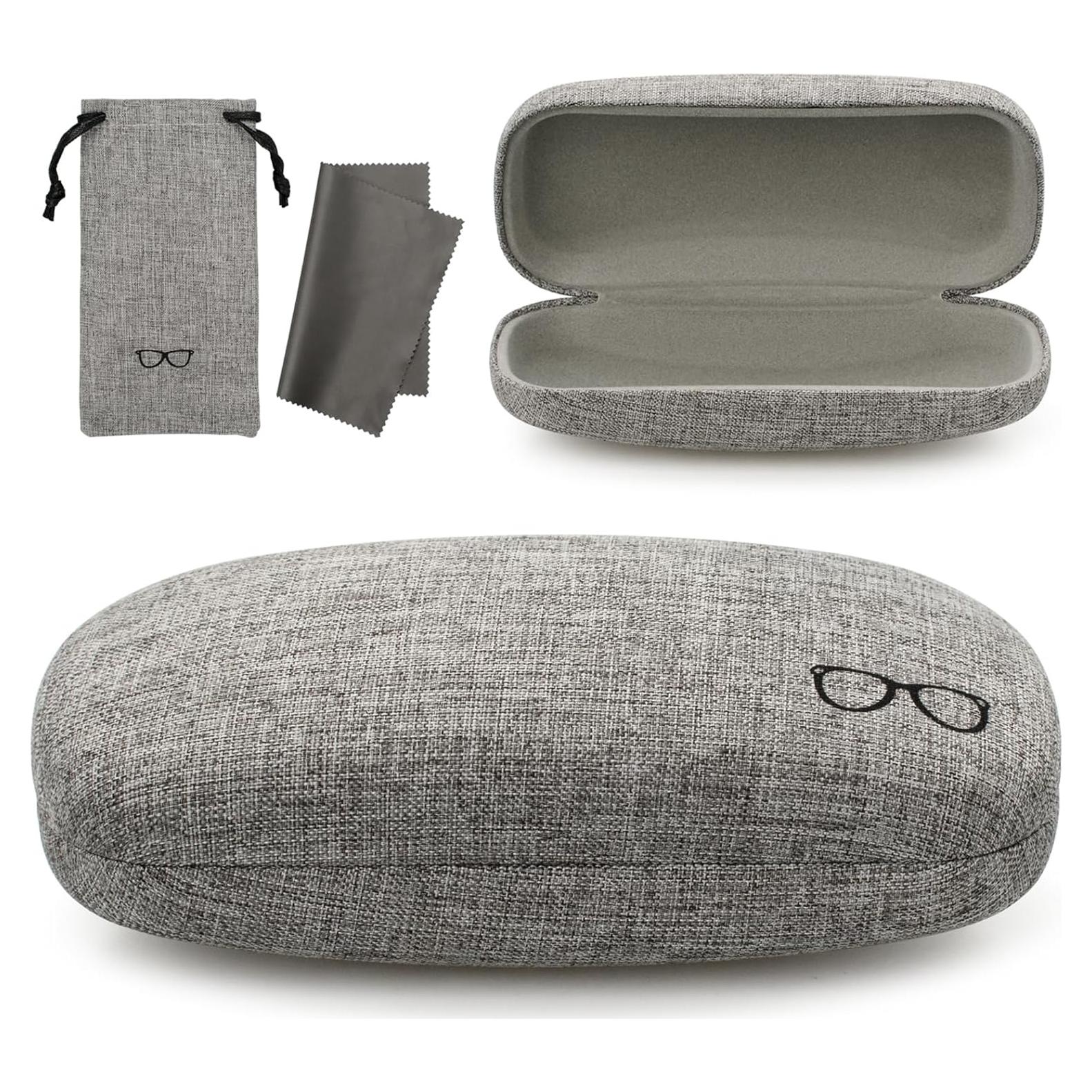 Estuche Duro para Gafas Vemiss, Tela de Lino, Grande Gris