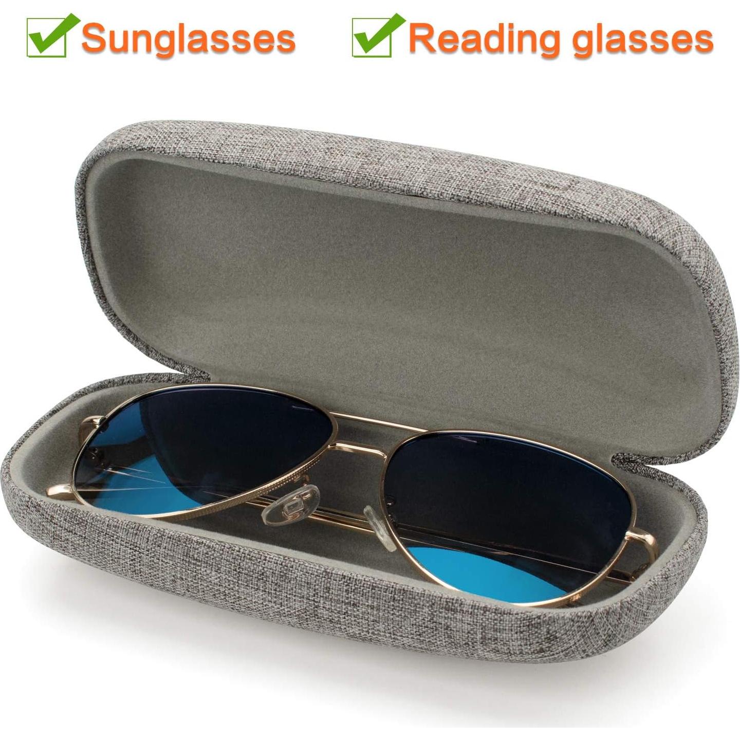 Estuche Duro para Gafas Vemiss, Tela de Lino, Grande Gris