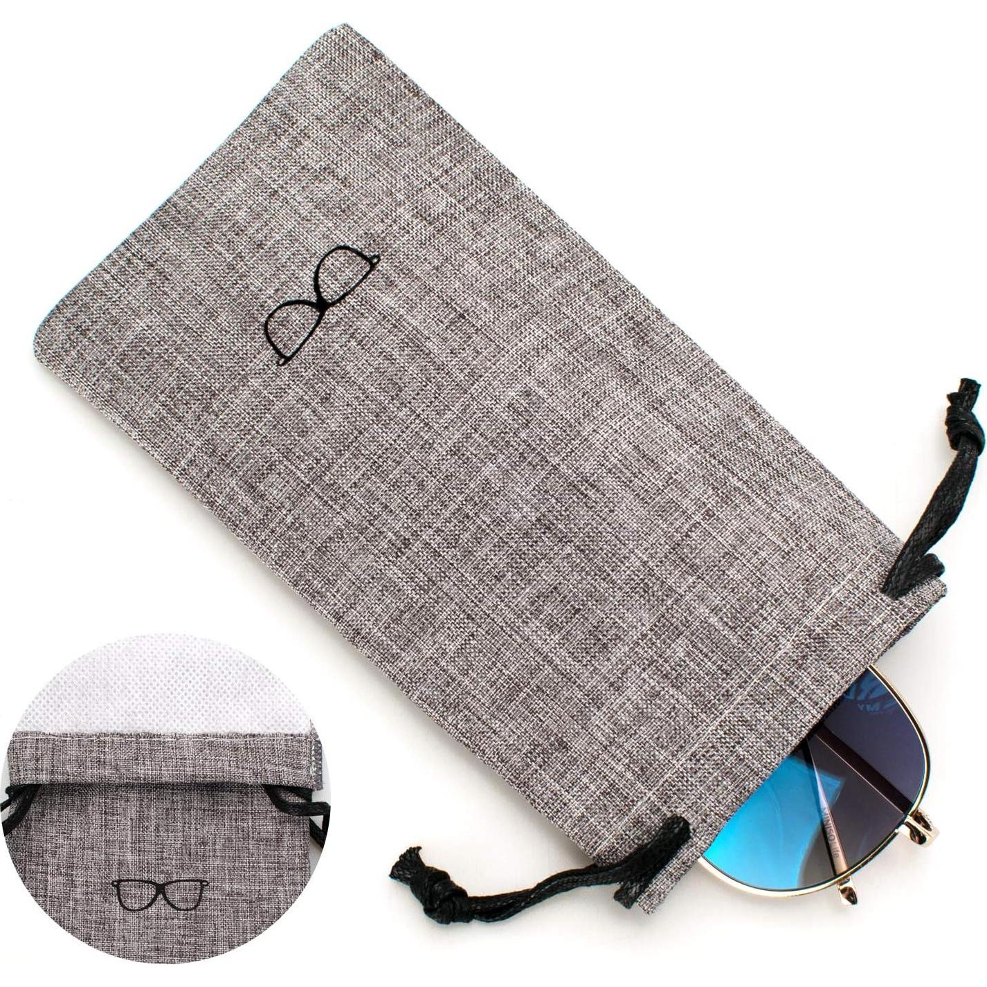 Estuche Duro para Gafas Vemiss, Tela de Lino, Grande Gris