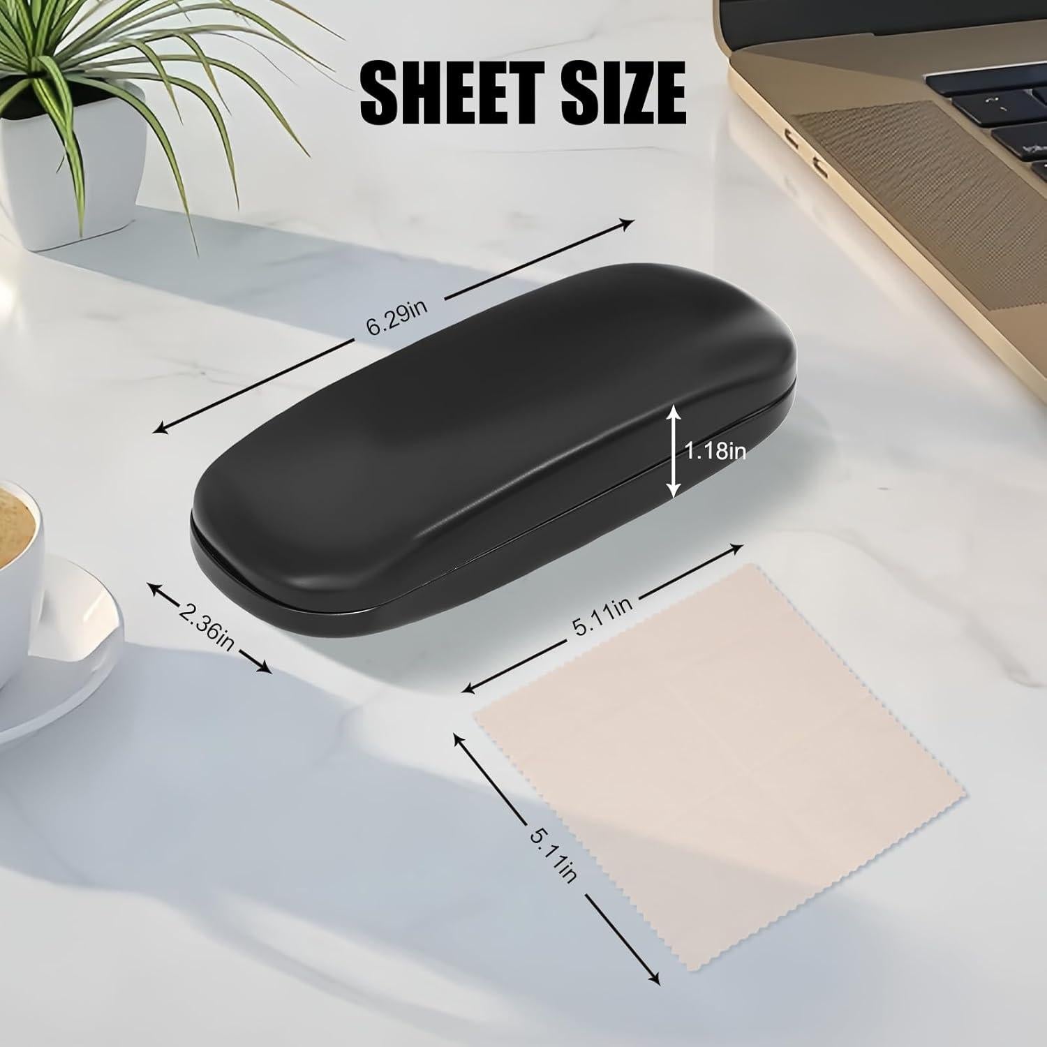 Estuche de Gafas Duro Tixhumiy Negro con 3 Paños de Limpieza