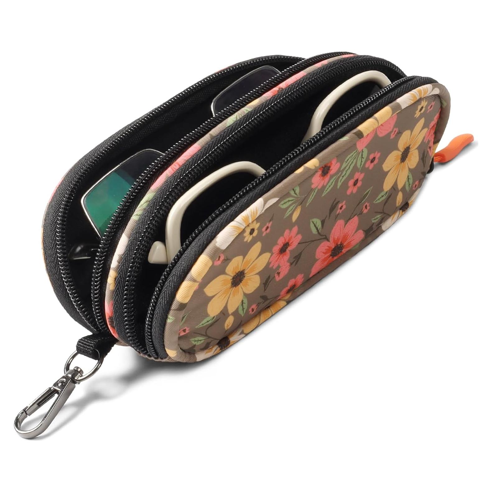Estuche Doble para Gafas Suave y Portátil Marrón Flor
