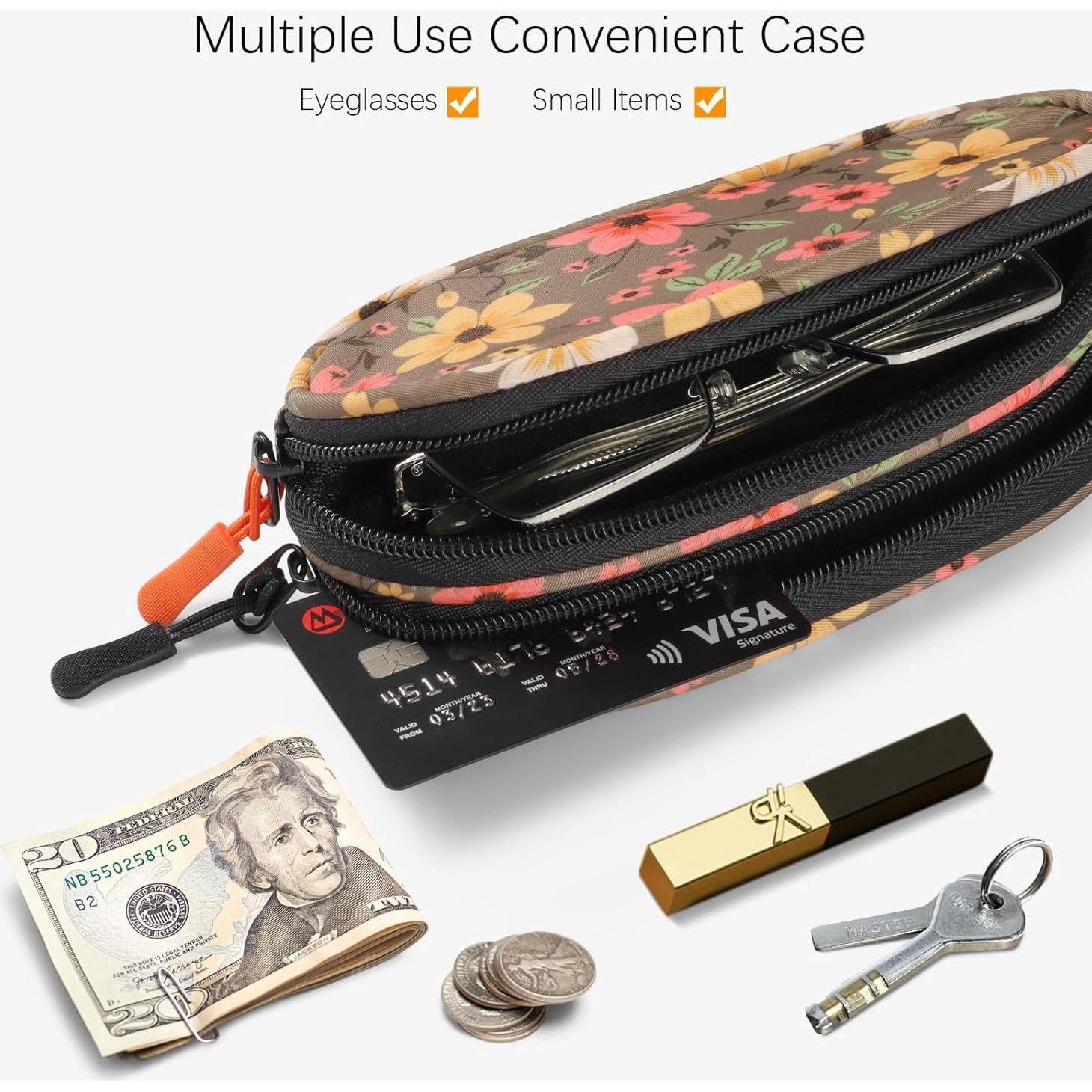 Estuche Doble para Gafas Suave y Portátil Marrón Flor