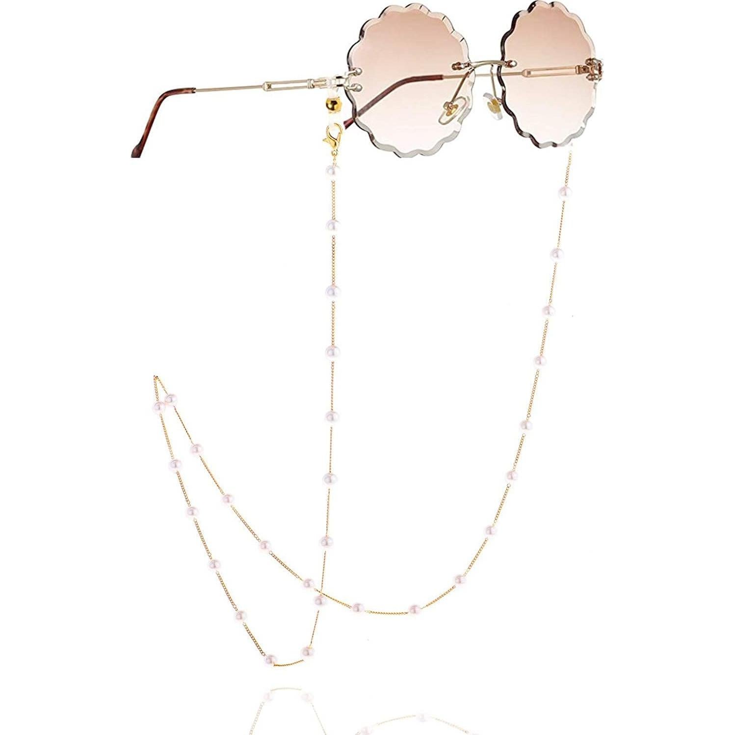 Cadena de Gafas de Perlas para Mujeres con Baño de Oro 18K