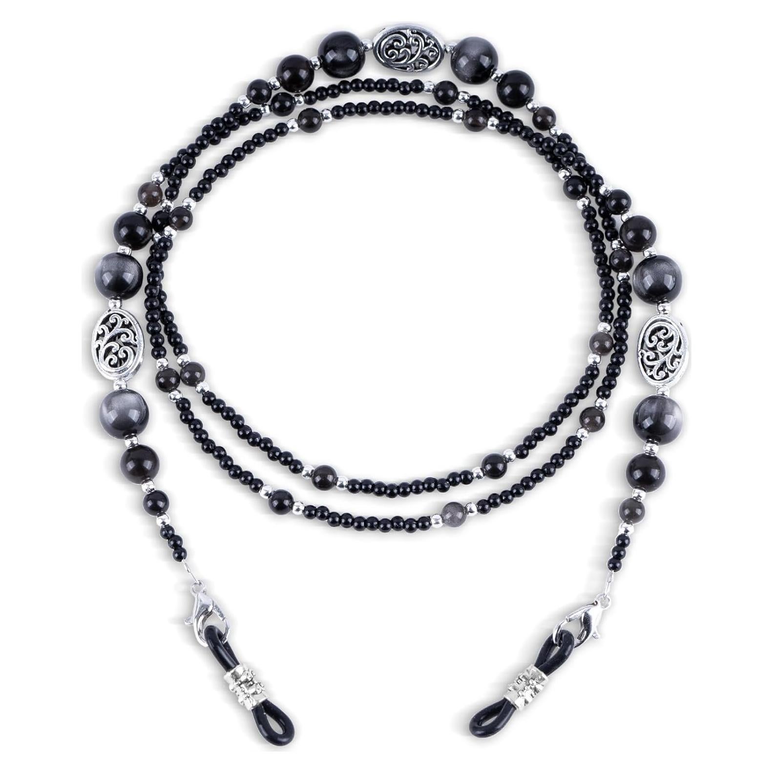 Cadena de Gafas BILIONE con Cuentas de Obsidiana Natural 75 cm