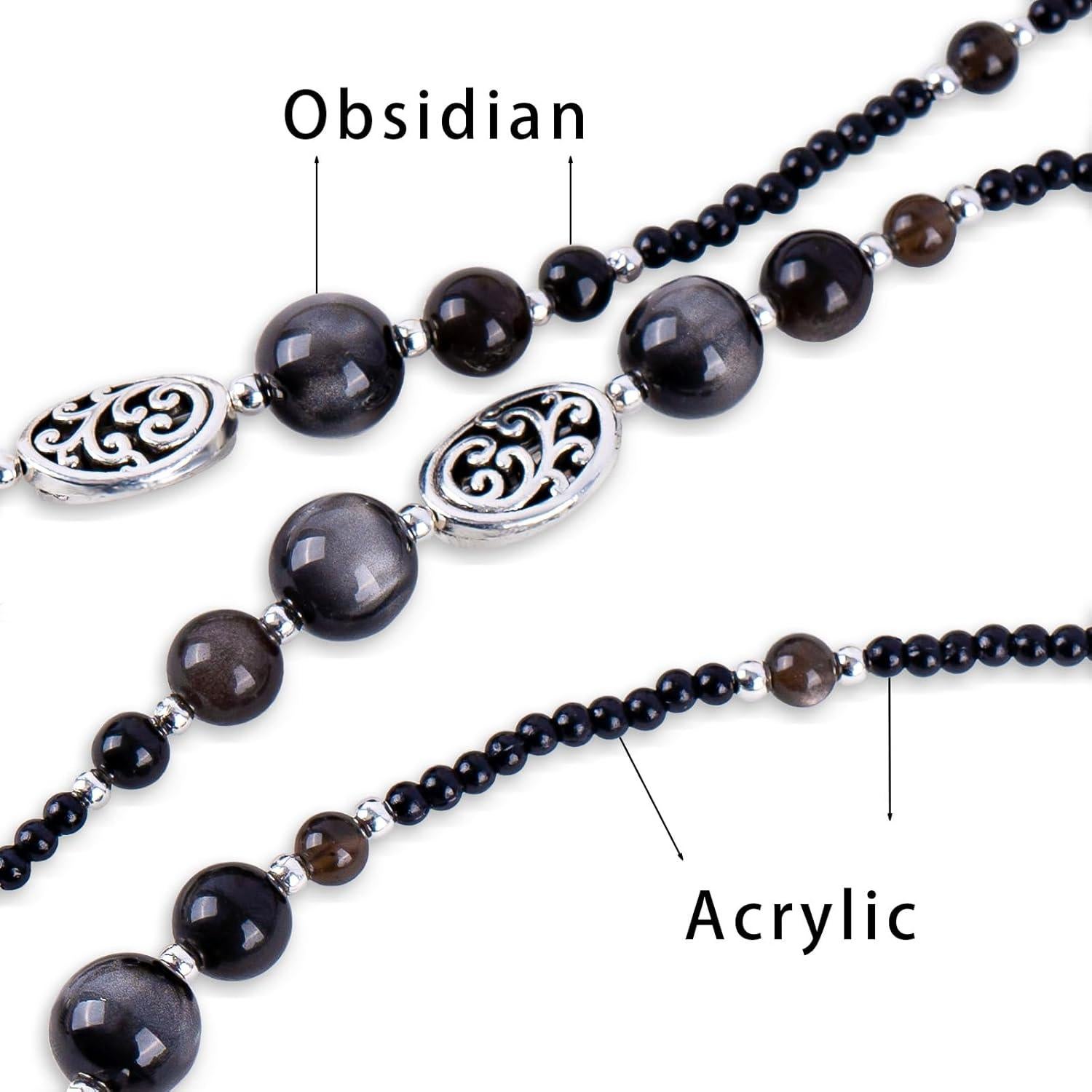 Cadena de Gafas BILIONE con Cuentas de Obsidiana Natural 75 cm