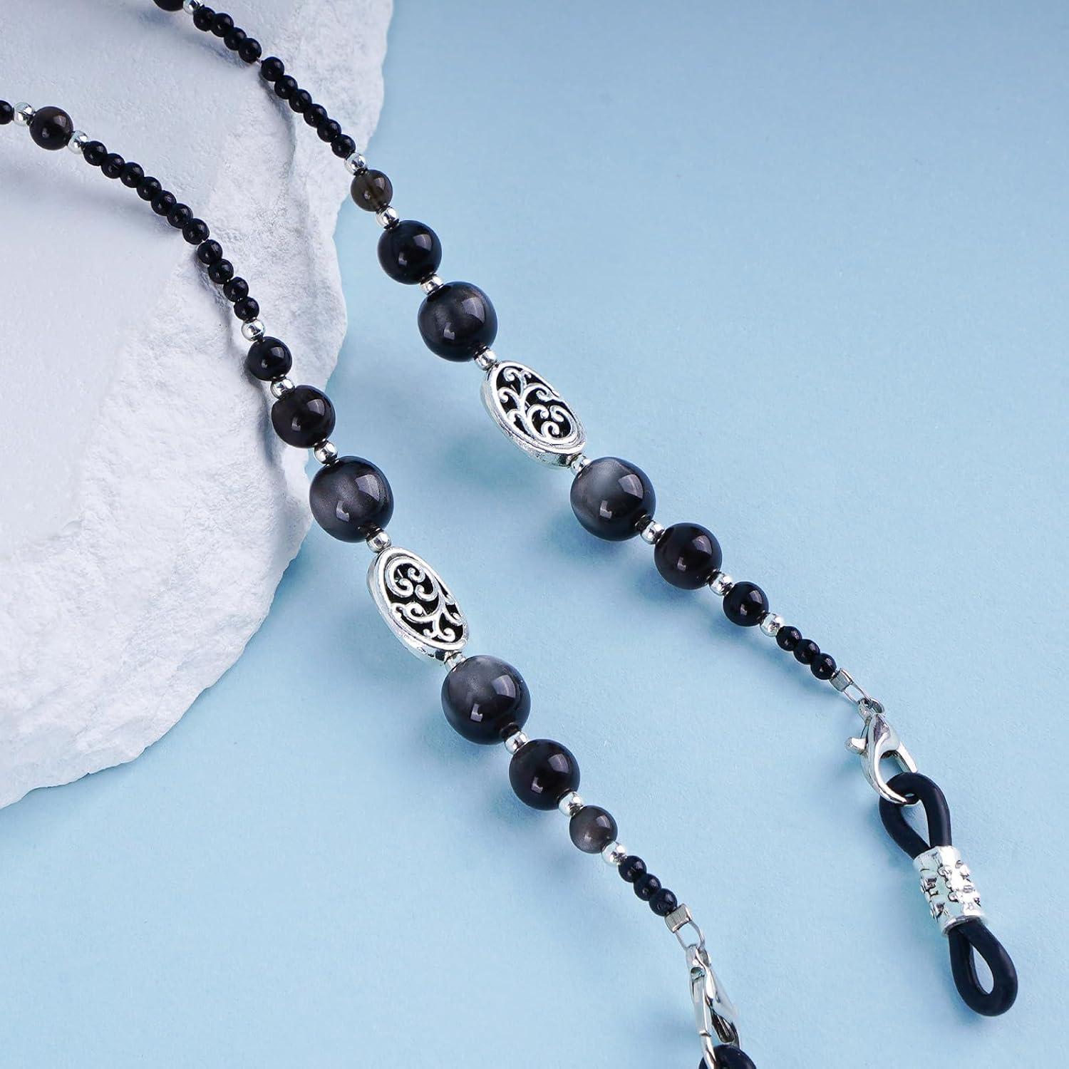Cadena de Gafas BILIONE con Cuentas de Obsidiana Natural 75 cm