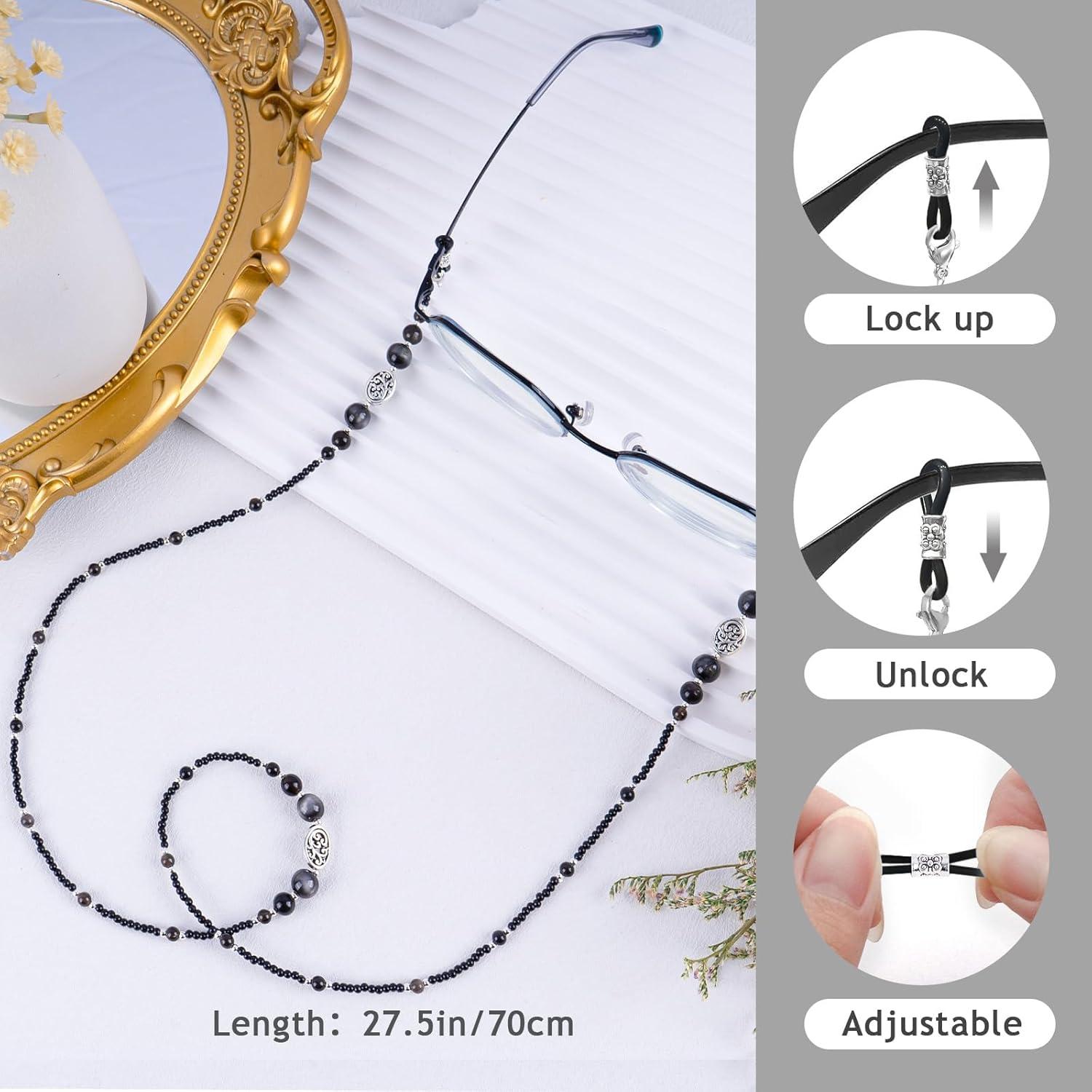 Cadena de Gafas BILIONE con Cuentas de Obsidiana Natural 75 cm