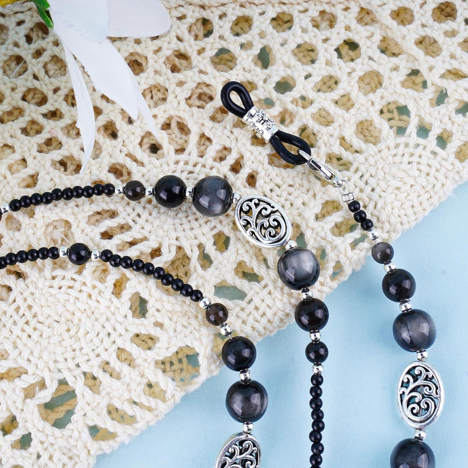 Cadena de Gafas BILIONE con Cuentas de Obsidiana Natural 75 cm