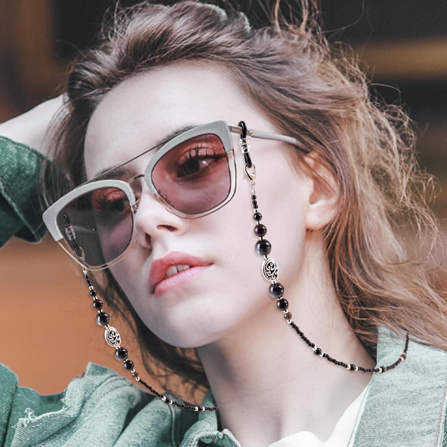 Cadena de Gafas BILIONE con Cuentas de Obsidiana Natural 75 cm