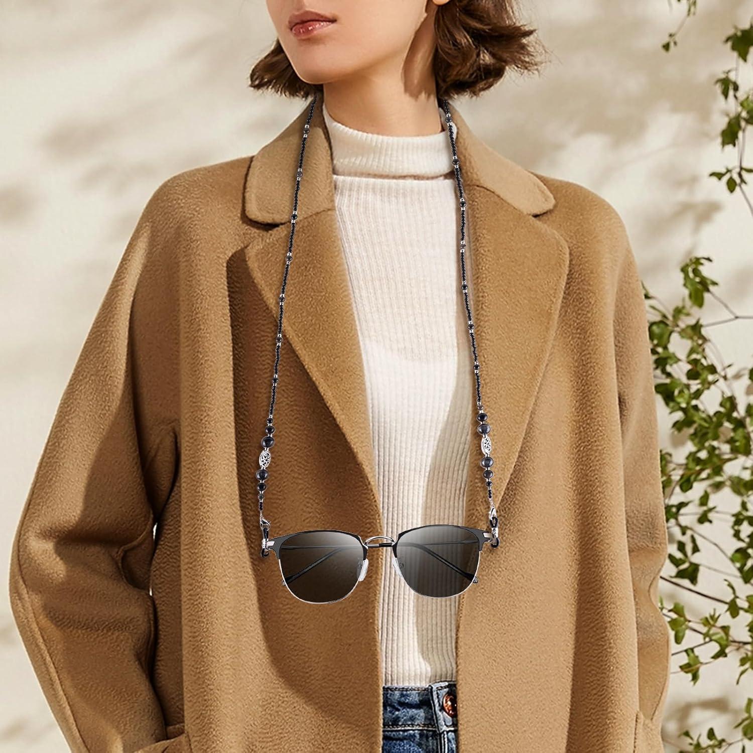 Cadena de Gafas BILIONE con Cuentas de Obsidiana Natural 75 cm