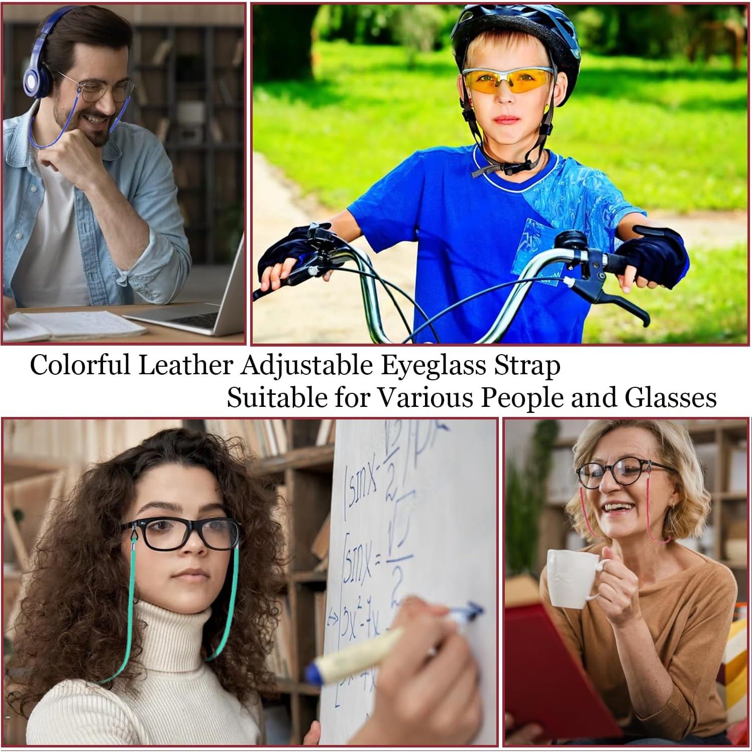 Juego de 12 Correas para Gafas Ajustables de Cuero Colorido