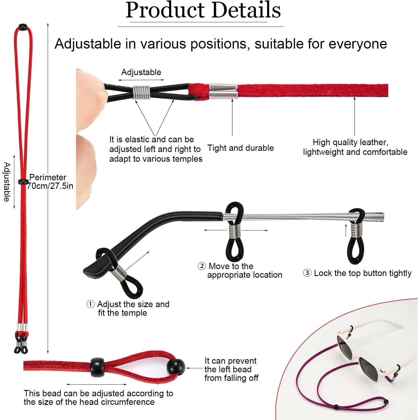 Juego de 12 Correas para Gafas Ajustables de Cuero Colorido