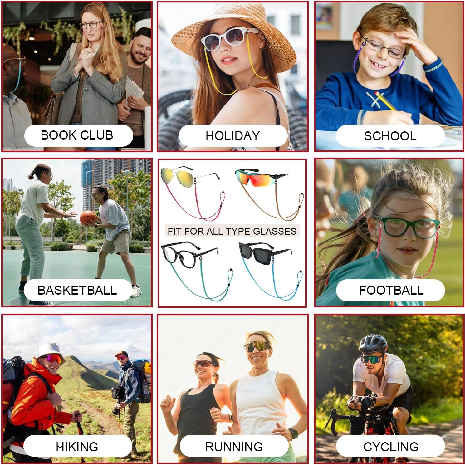 Juego de 12 Correas para Gafas Ajustables de Cuero Colorido