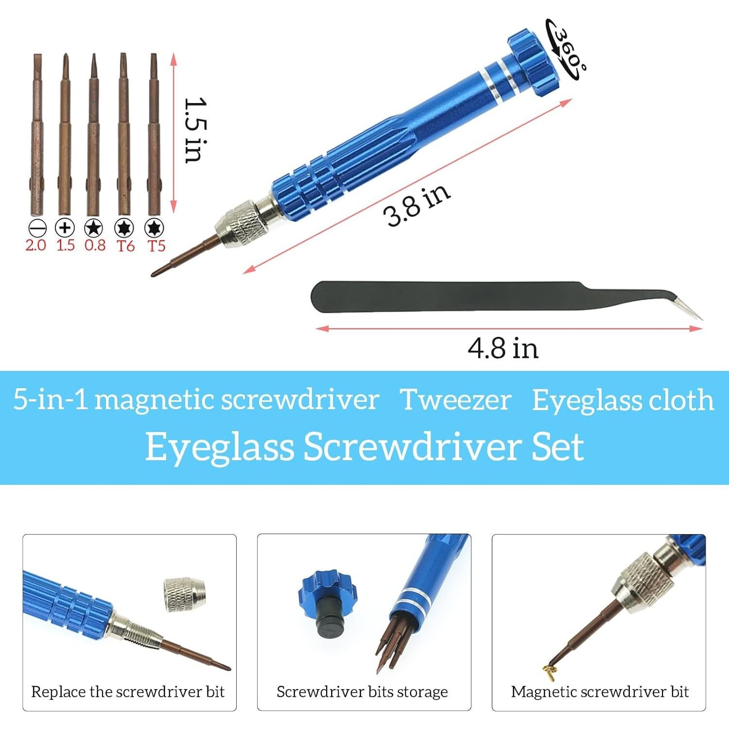 Kit de Reparación de Gafas ESSSO con Tornillos y Destornillador 5-en-1