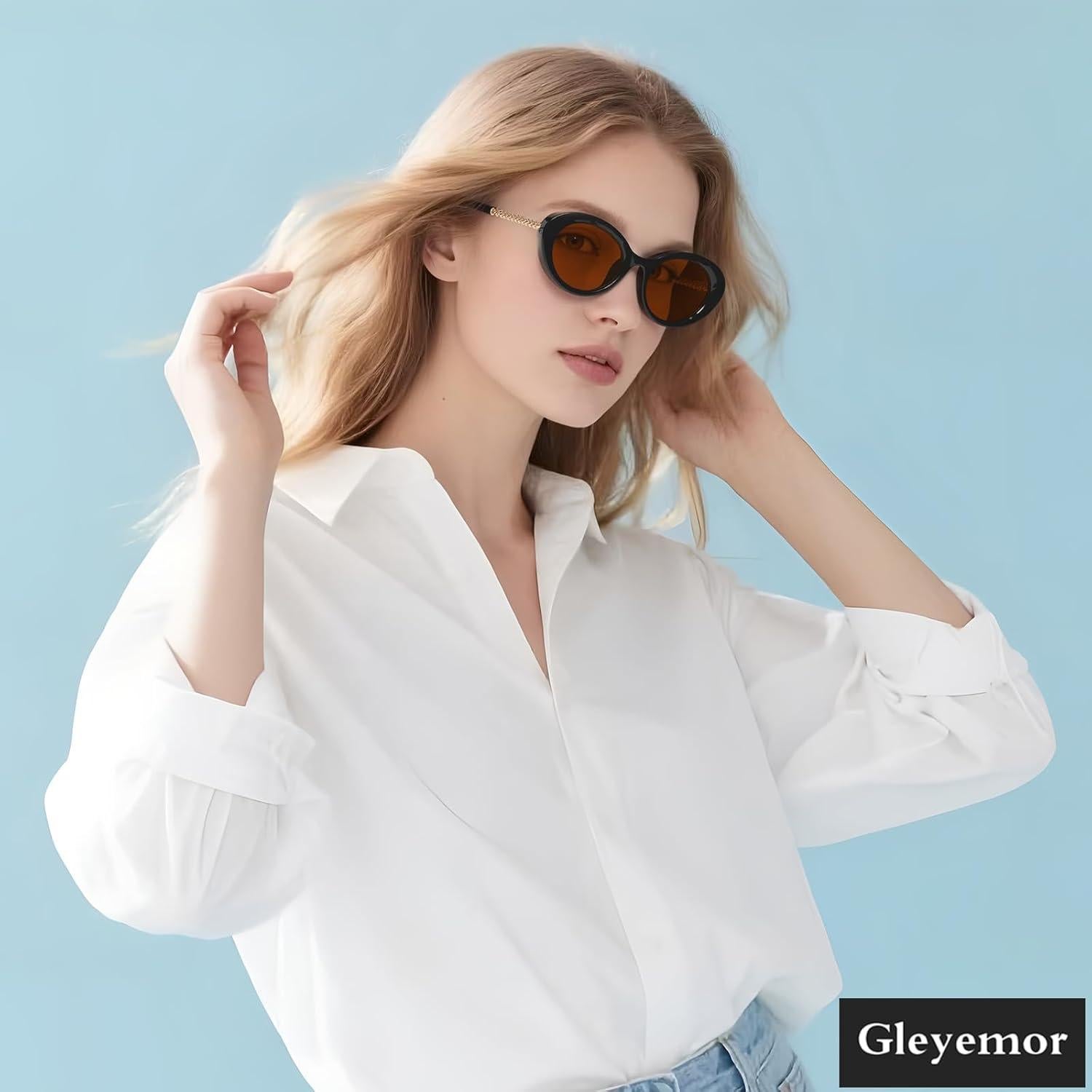Gafas de Sol Retro Ovaladas Gleyemor UV400 para Mujeres