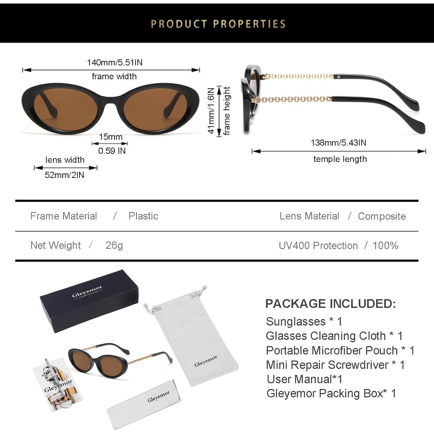 Gafas de Sol Retro Ovaladas Gleyemor UV400 para Mujeres