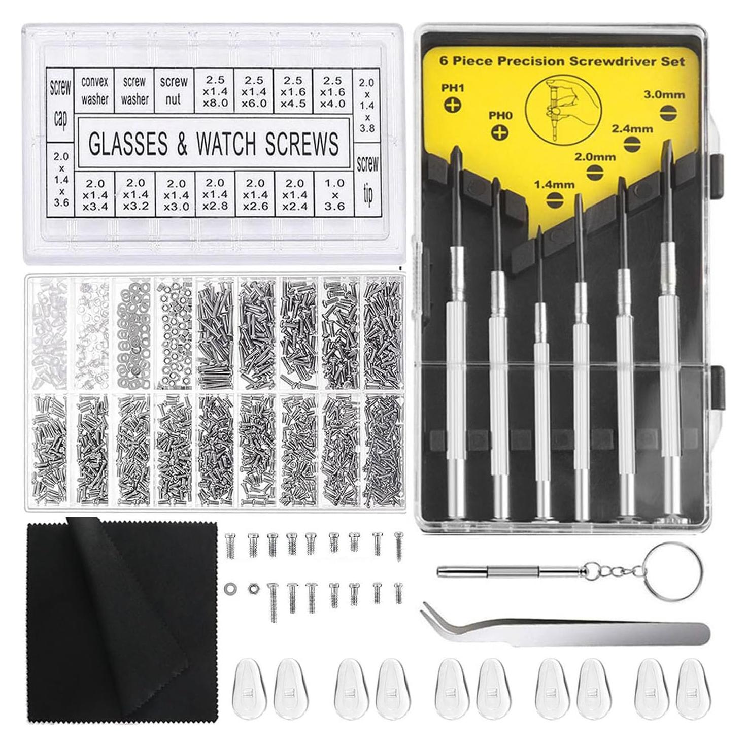 Kit de Reparación de Gafas Yauende con 1000 Tornillos y 6 Destornilladores