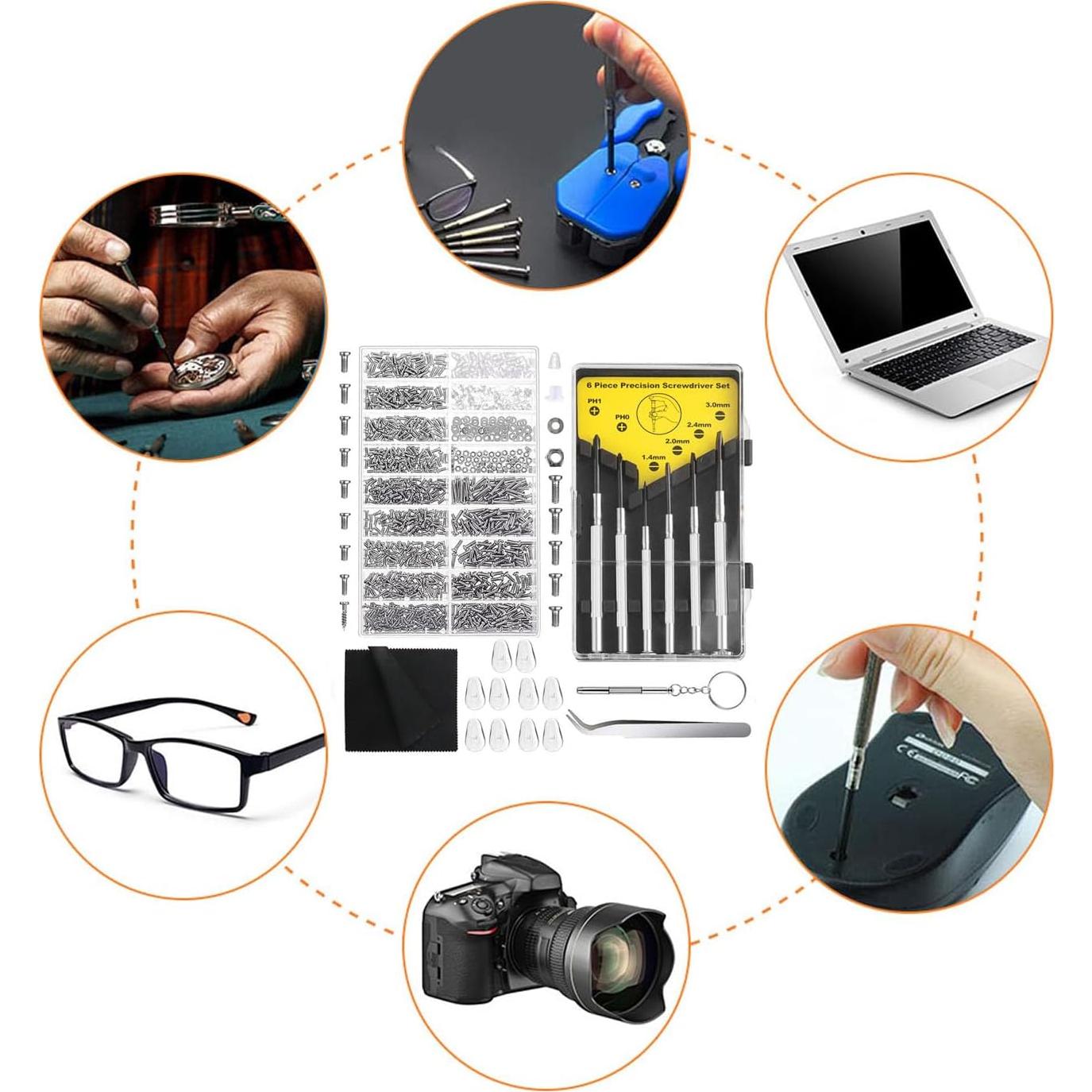 Kit de Reparación de Gafas Yauende con 1000 Tornillos y 6 Destornilladores