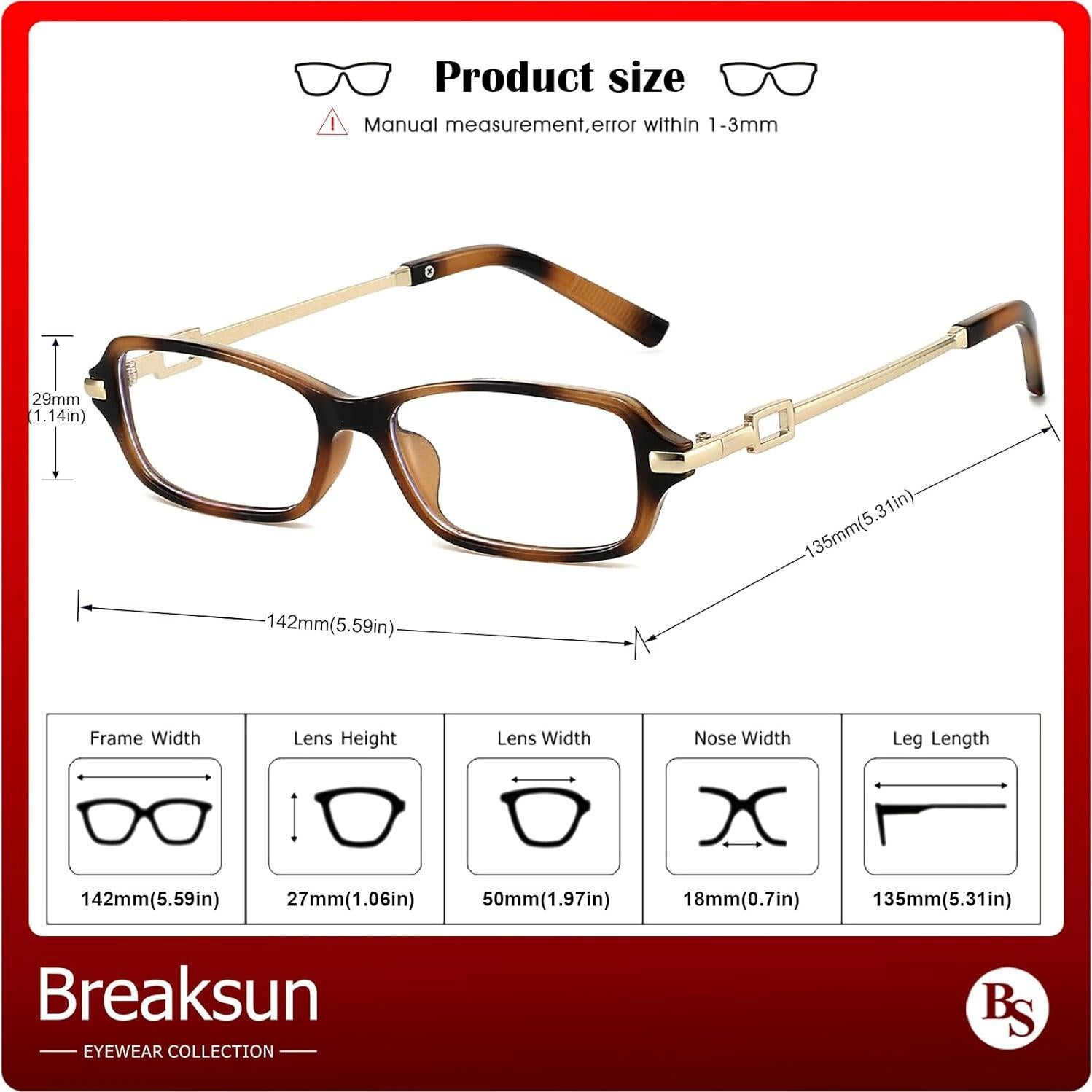 Gafas Rectangulares Retro Breaksun para Mujeres - Bloqueo Luz Azul