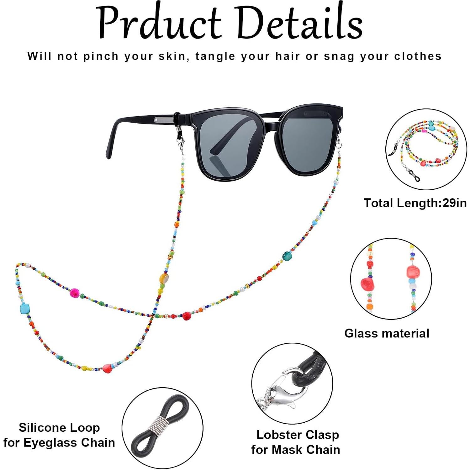 Cadena para Gafas de Cuentas Coloridas para Mujeres 75cm