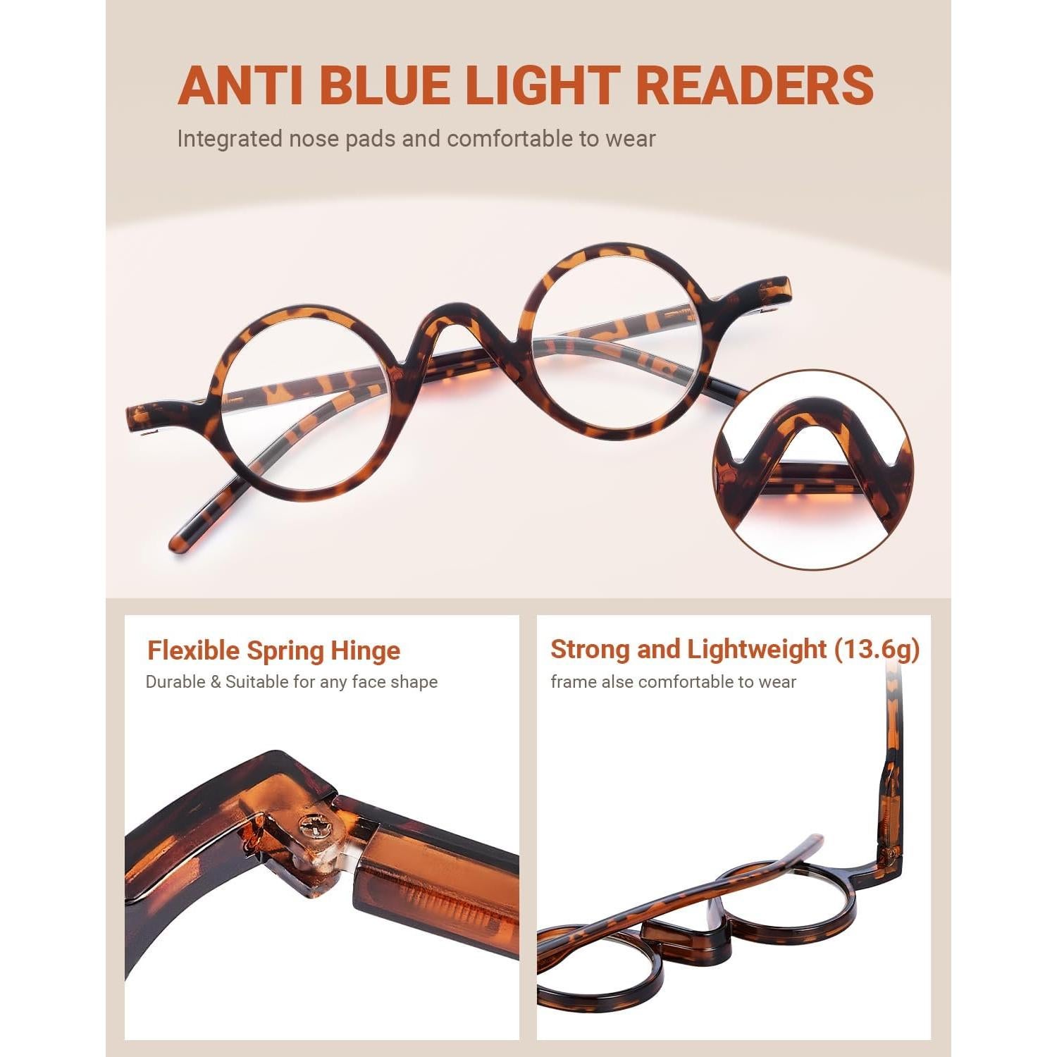 Paquete de 5 Gafas de Lectura Redondas JM - Bloqueo Luz Azul 2.75x