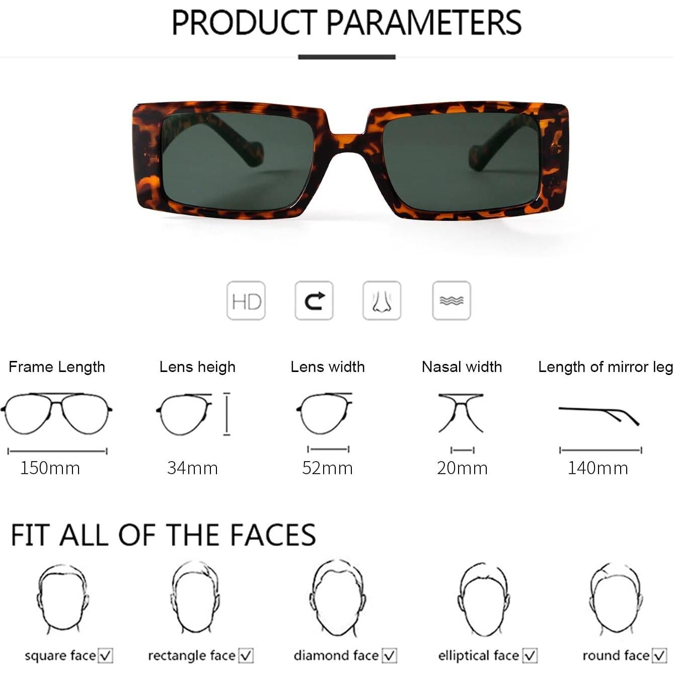 Gafas de sol rectangulares ADE WU vintage para hombres y mujeres