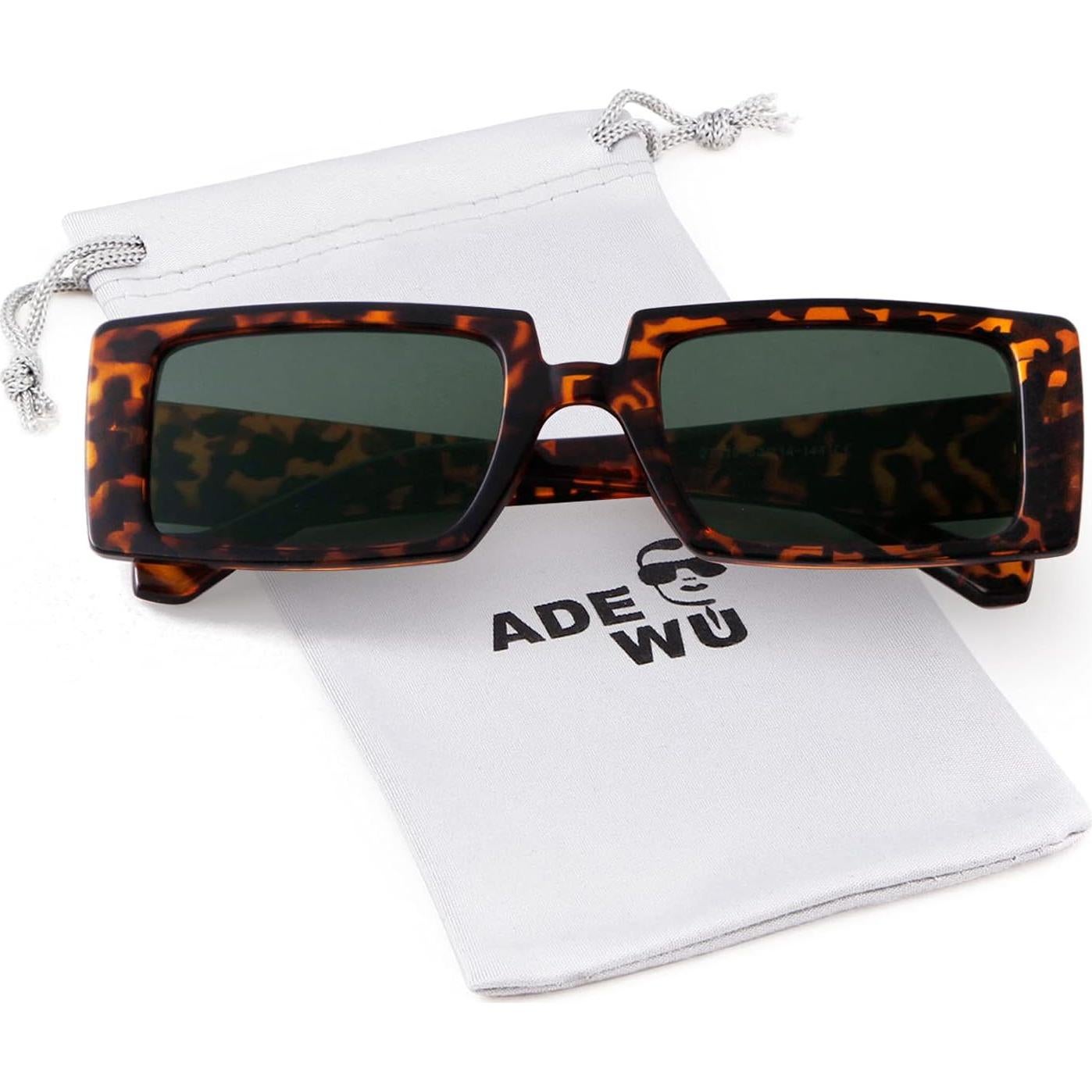 Gafas de sol rectangulares ADE WU vintage para hombres y mujeres